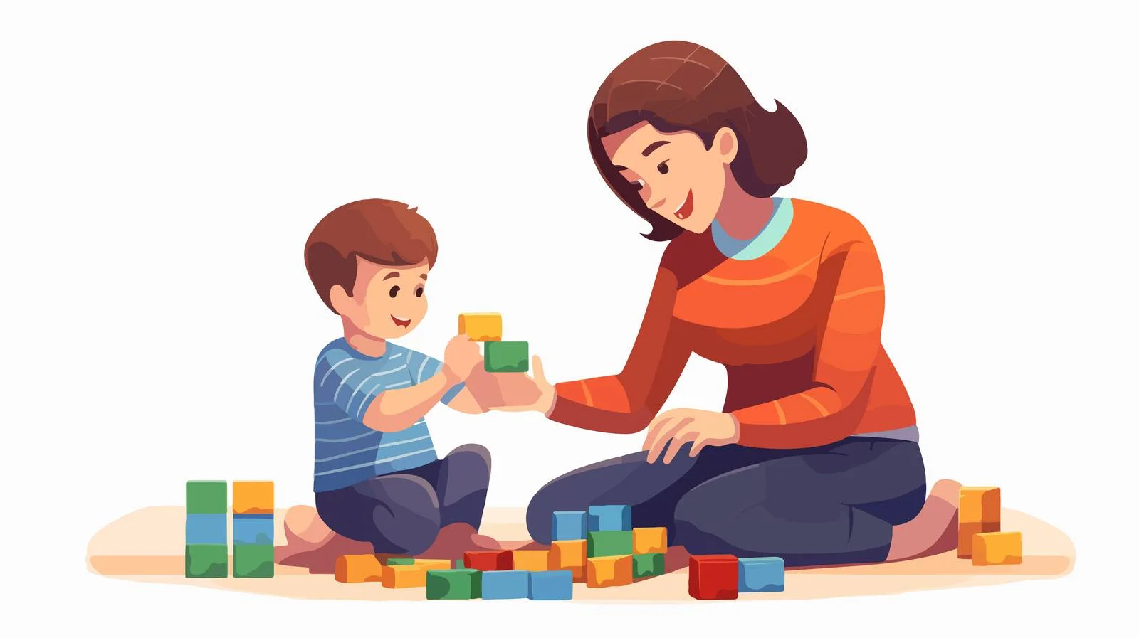 Mother and Child Building Blocks Together — free download from Dotvec