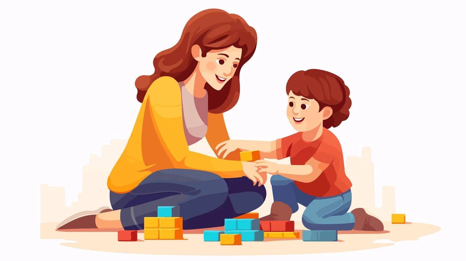 Mom and Kid Building Block Together — free download from Dotvec