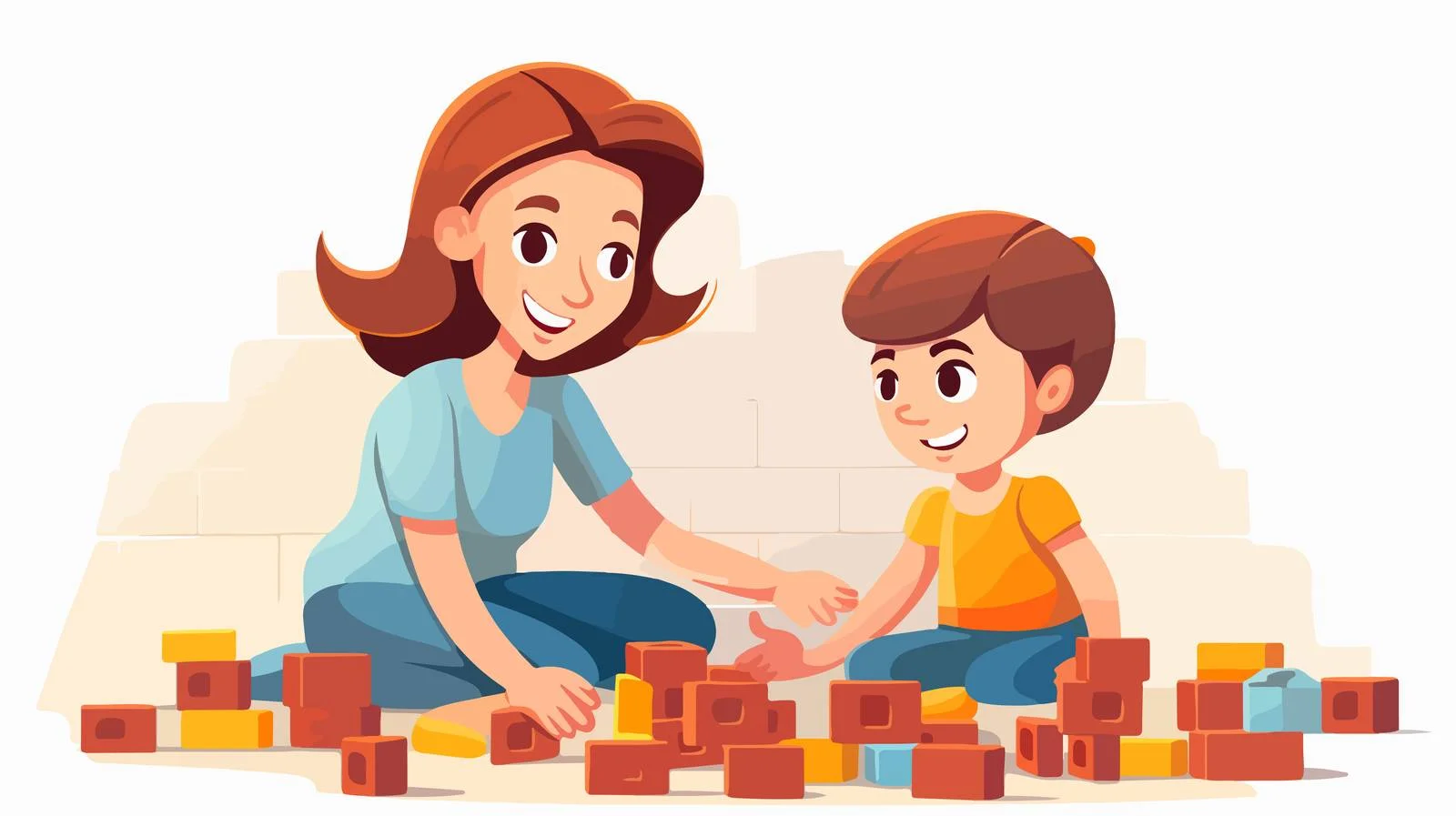 Mother and Child Building Bricks Together — free download from Dotvec