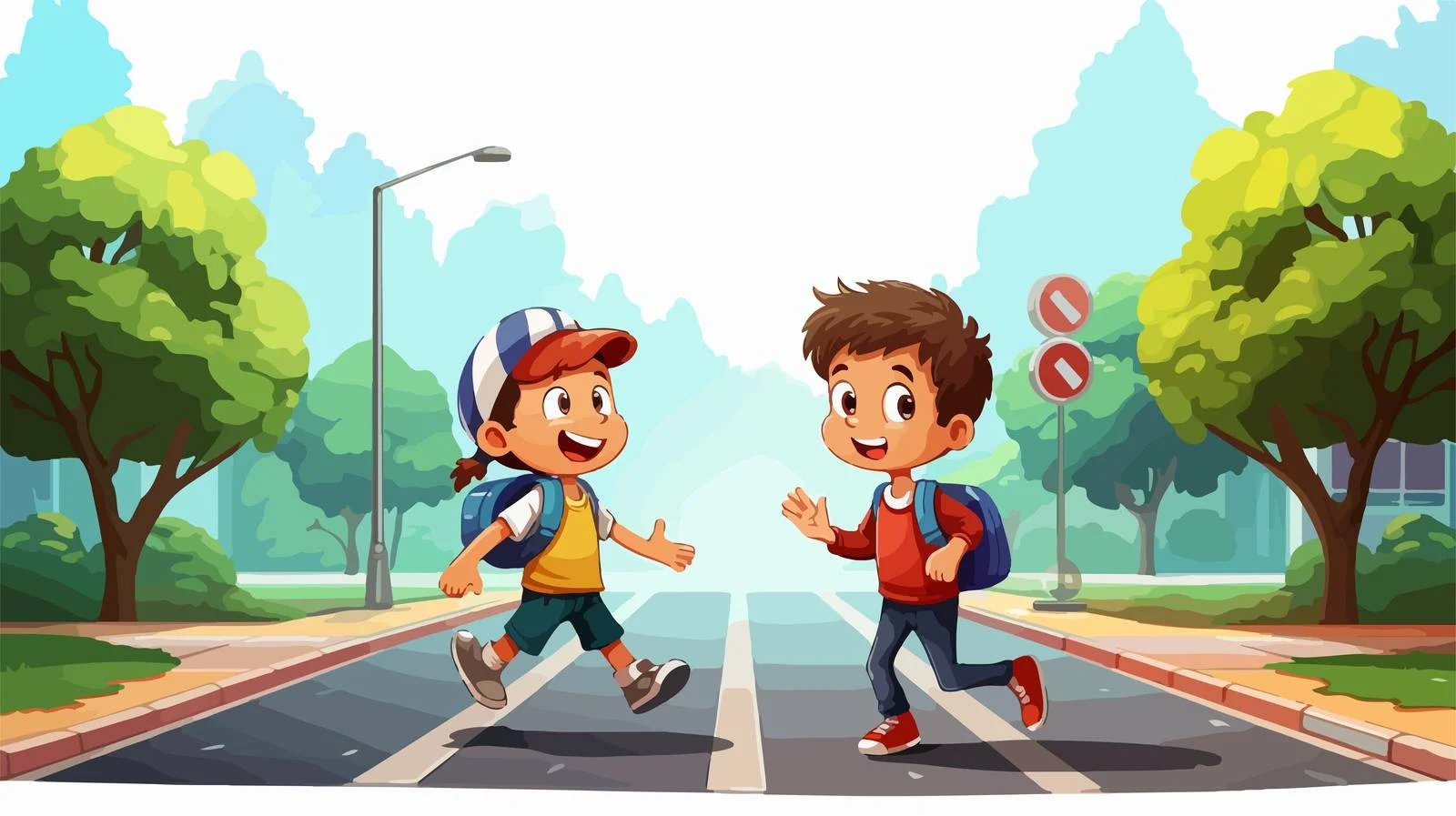 Children Crossing Road Cartoon Illustration — free download from Dotvec