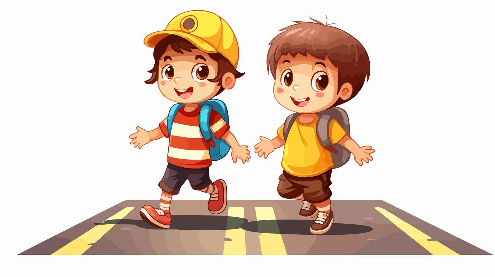 Children Crossing Road With Friend Cartoon — free download from Dotvec