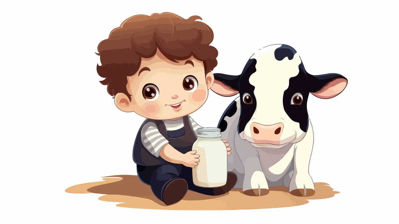 Joyful Kid Milking Cartoon Cow Vector — free download from Dotvec