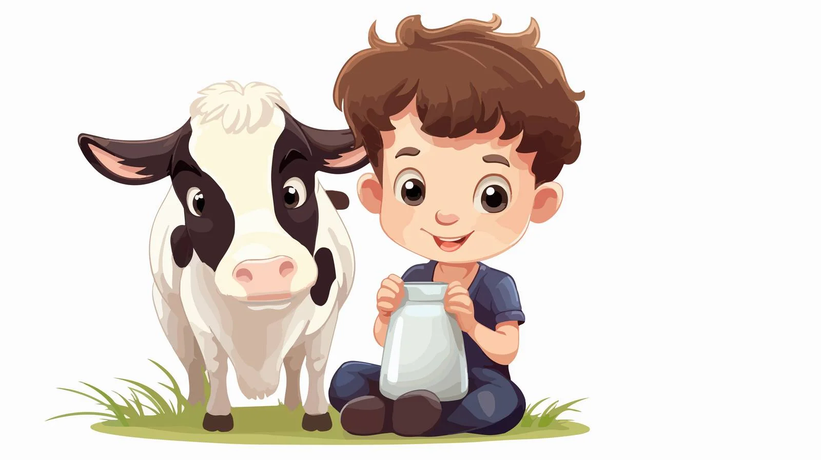Joyful Child Milking Happy Cow Cartoon — free download from Dotvec
