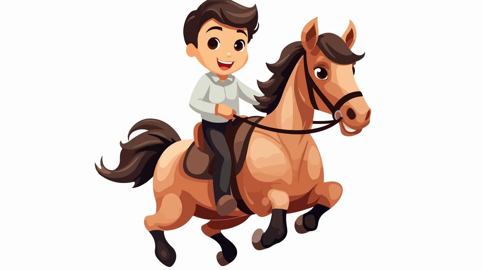 Happy Kid Riding Jumping Horse Cartoon — free download from Dotvec