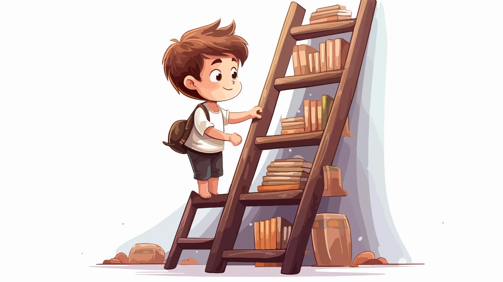 Child accessing bookshelf with ladder — free download from Dotvec
