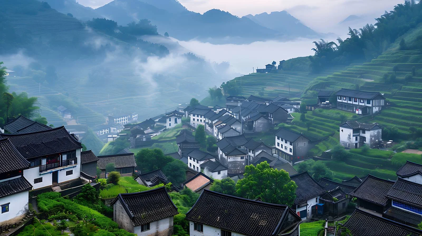 Liujia Village Landscape on White Background — free download from Dotvec