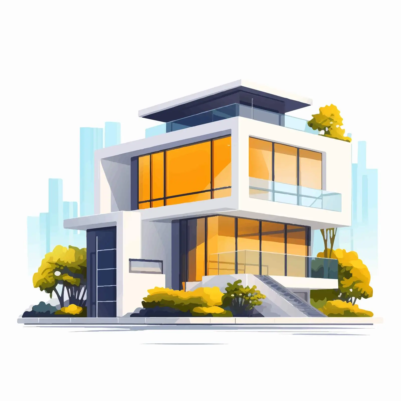 Contemporary Architectural Style Living House Vector – free open floor plan image from Dotvec