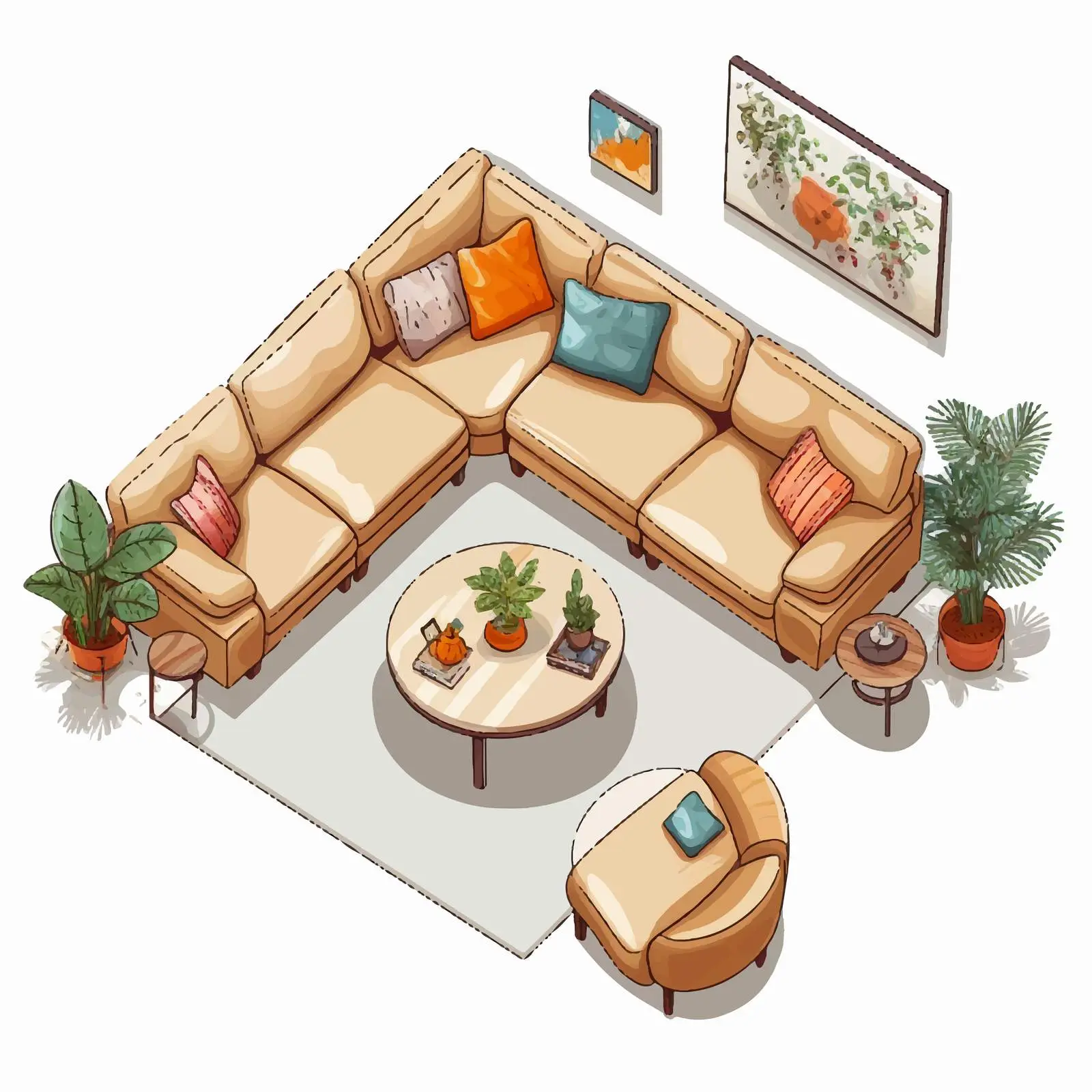 Cozy Living Room with Corner Sofa and Cushions — free download from Dotvec