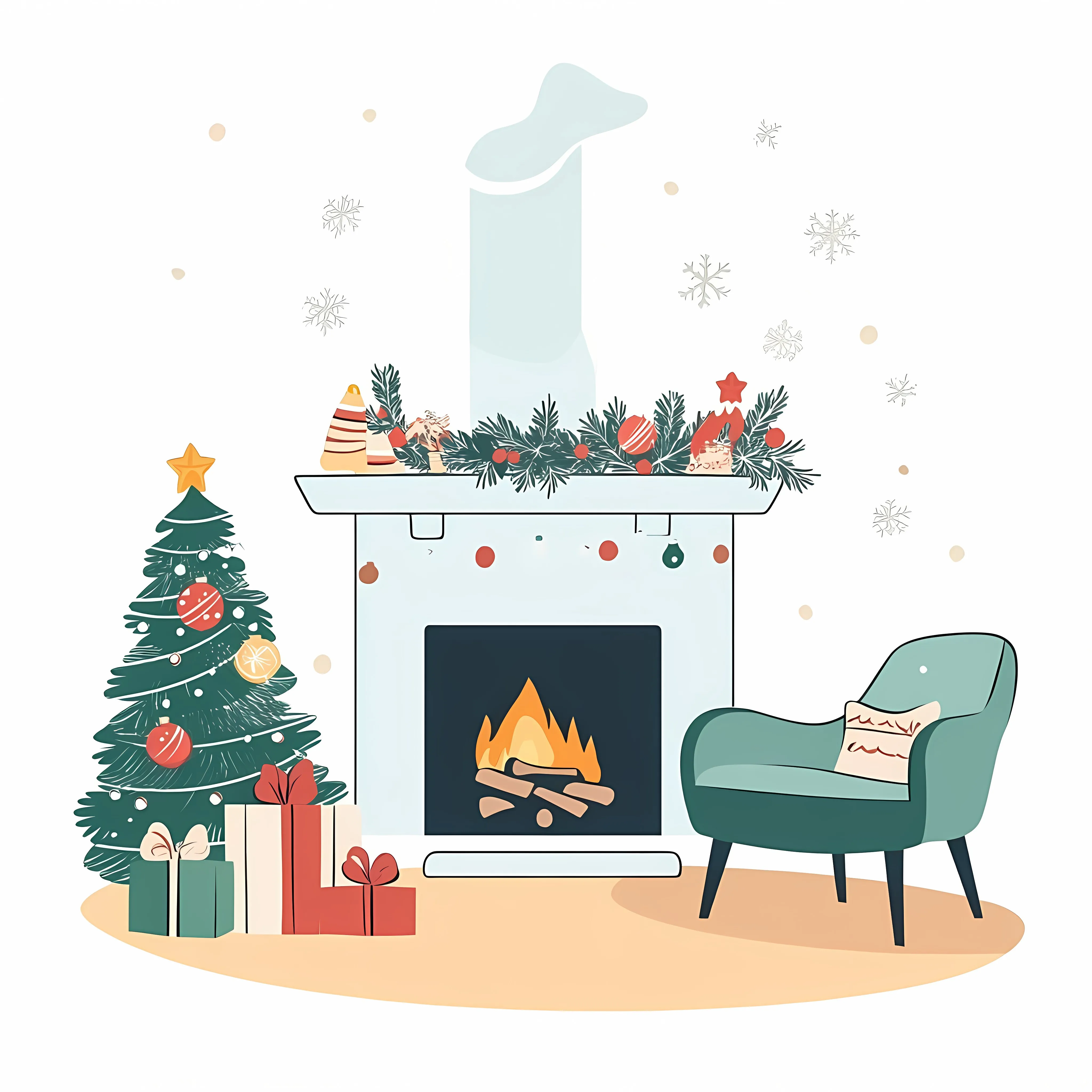 Cozy Christmas Living Room with Chimney Decoration — free download from Dotvec