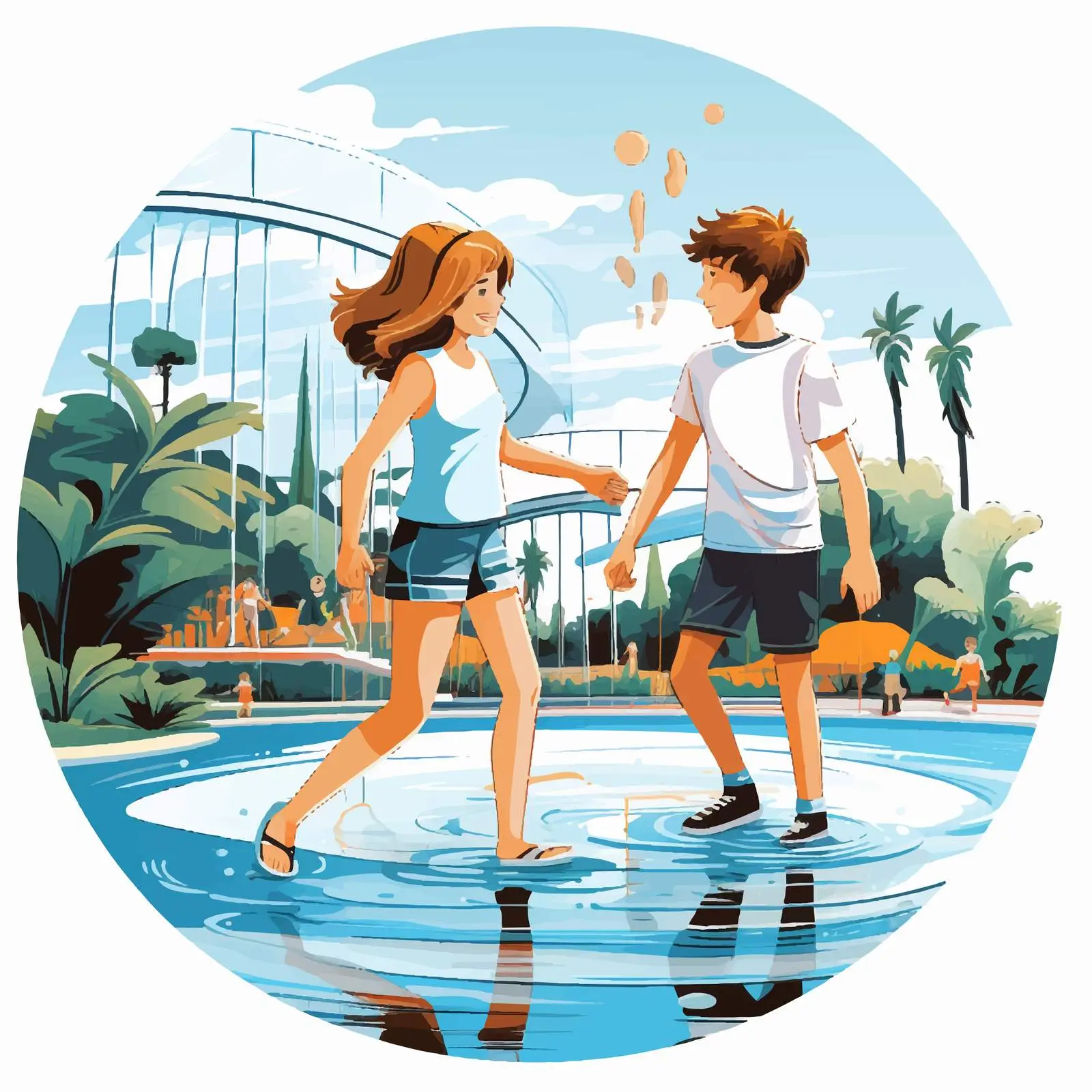 Children Swimming Together in a Pool Illustration — free download from Dotvec