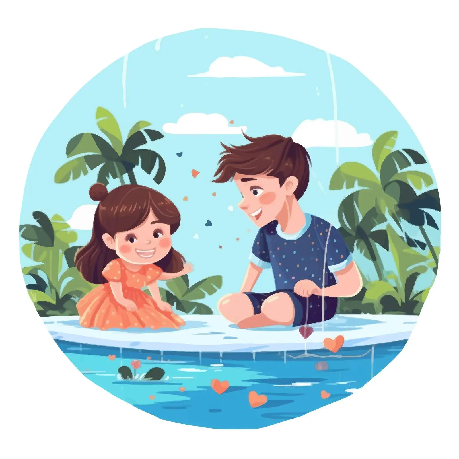 Children Swimming in Pool Vector Illustration — free download from Dotvec