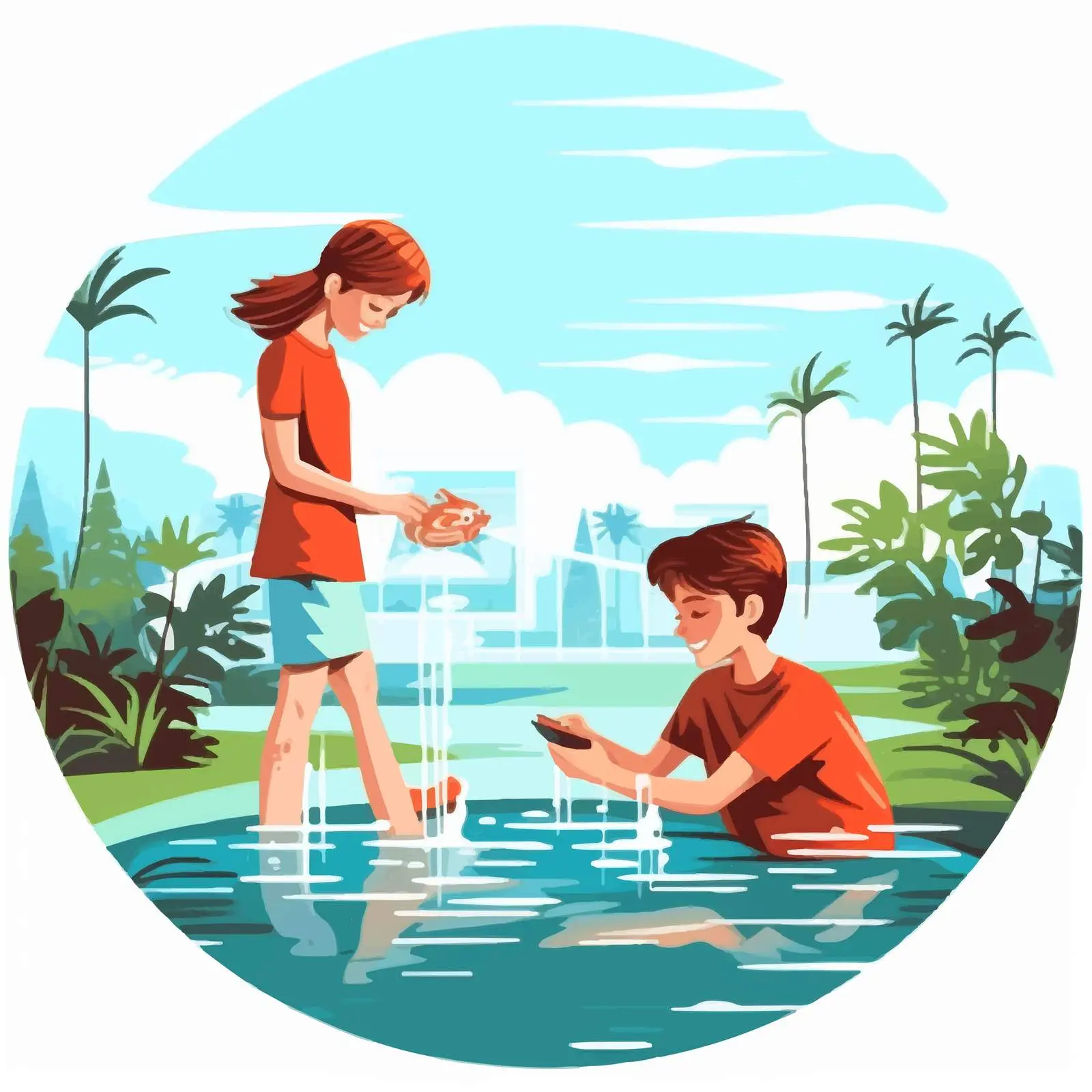 Children Swimming Playfully in Pool Vector Illustration — free download from Dotvec