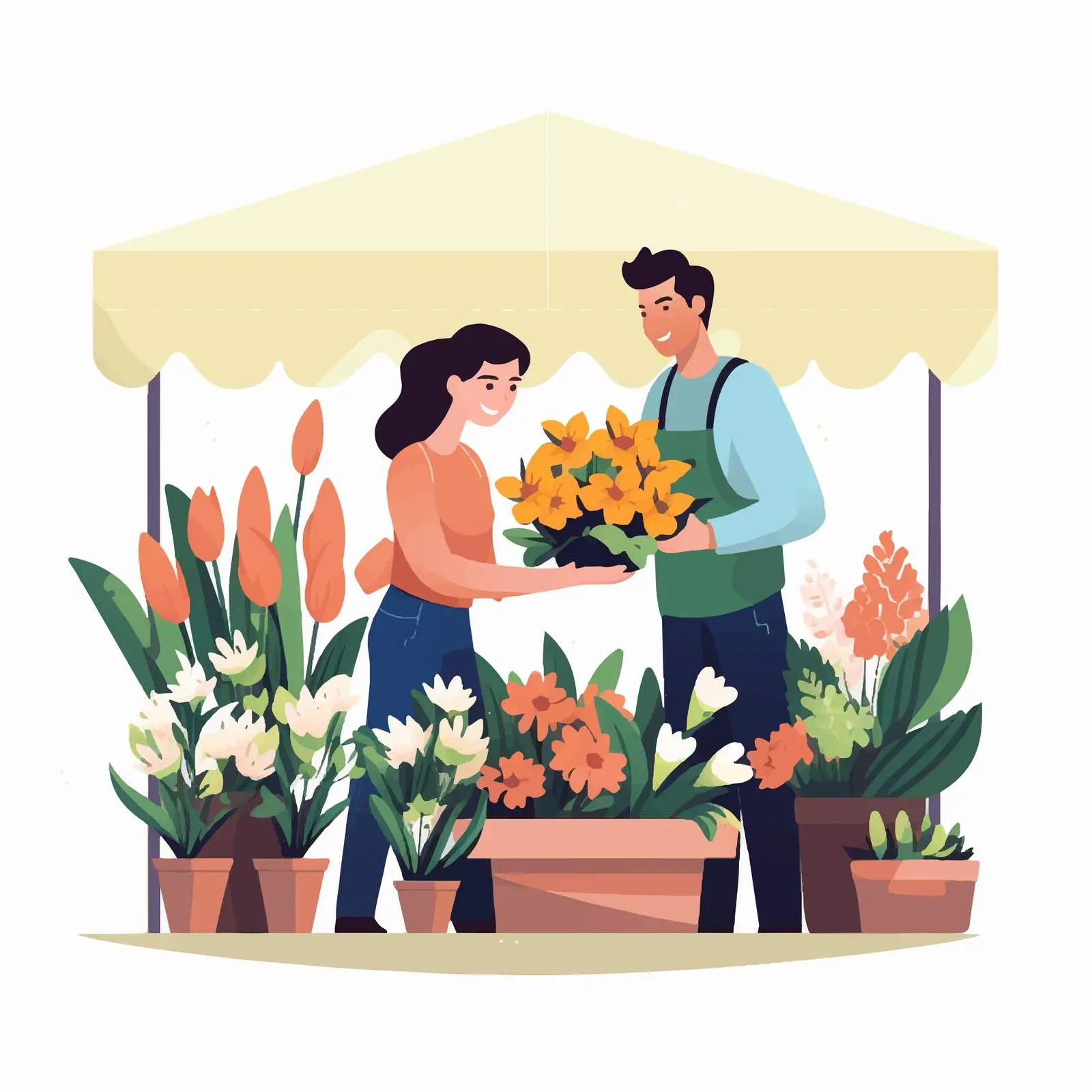 Colorful Local Flower Market Vector Illustration — free download from Dotvec