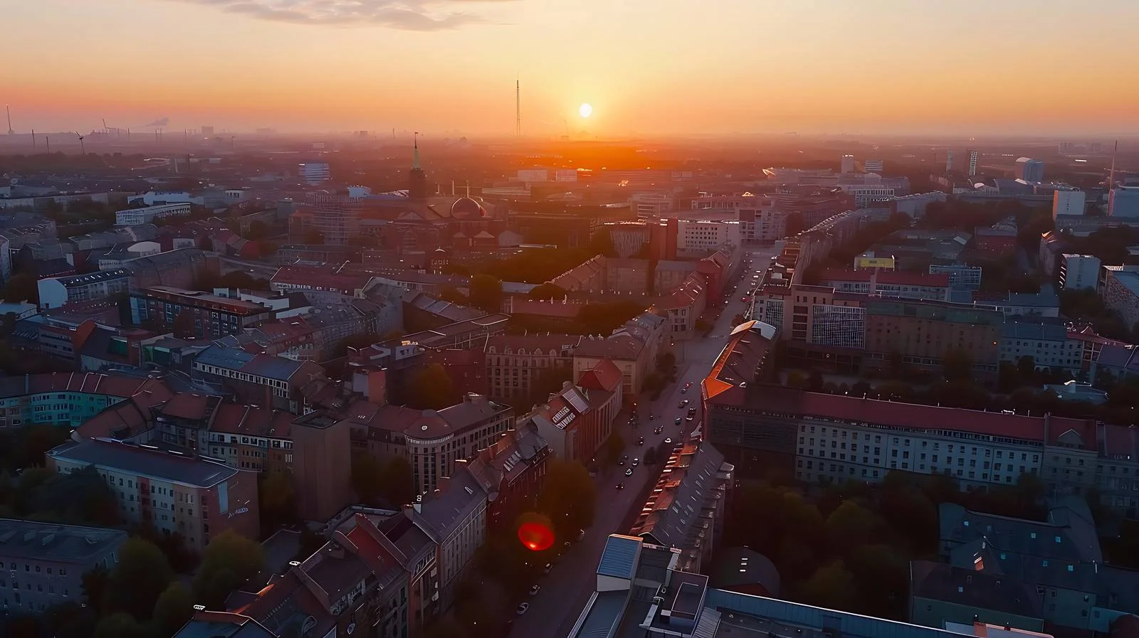 Dusk Over Lodz City Aerial Perspective — free download from Dotvec