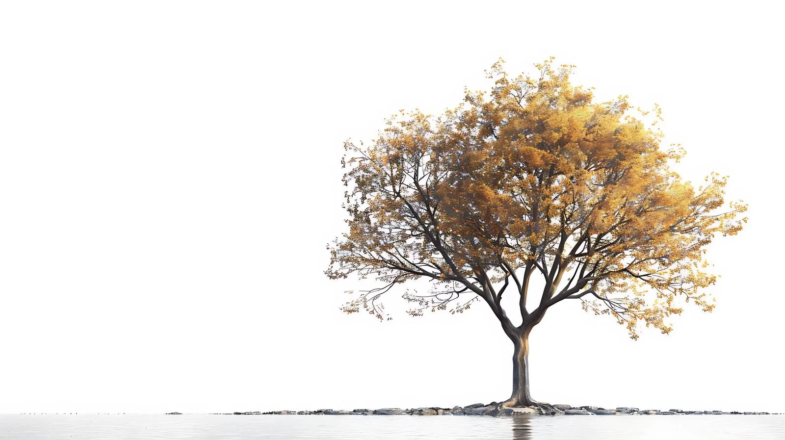 Solitary oak tree near river in fall — free download from Dotvec