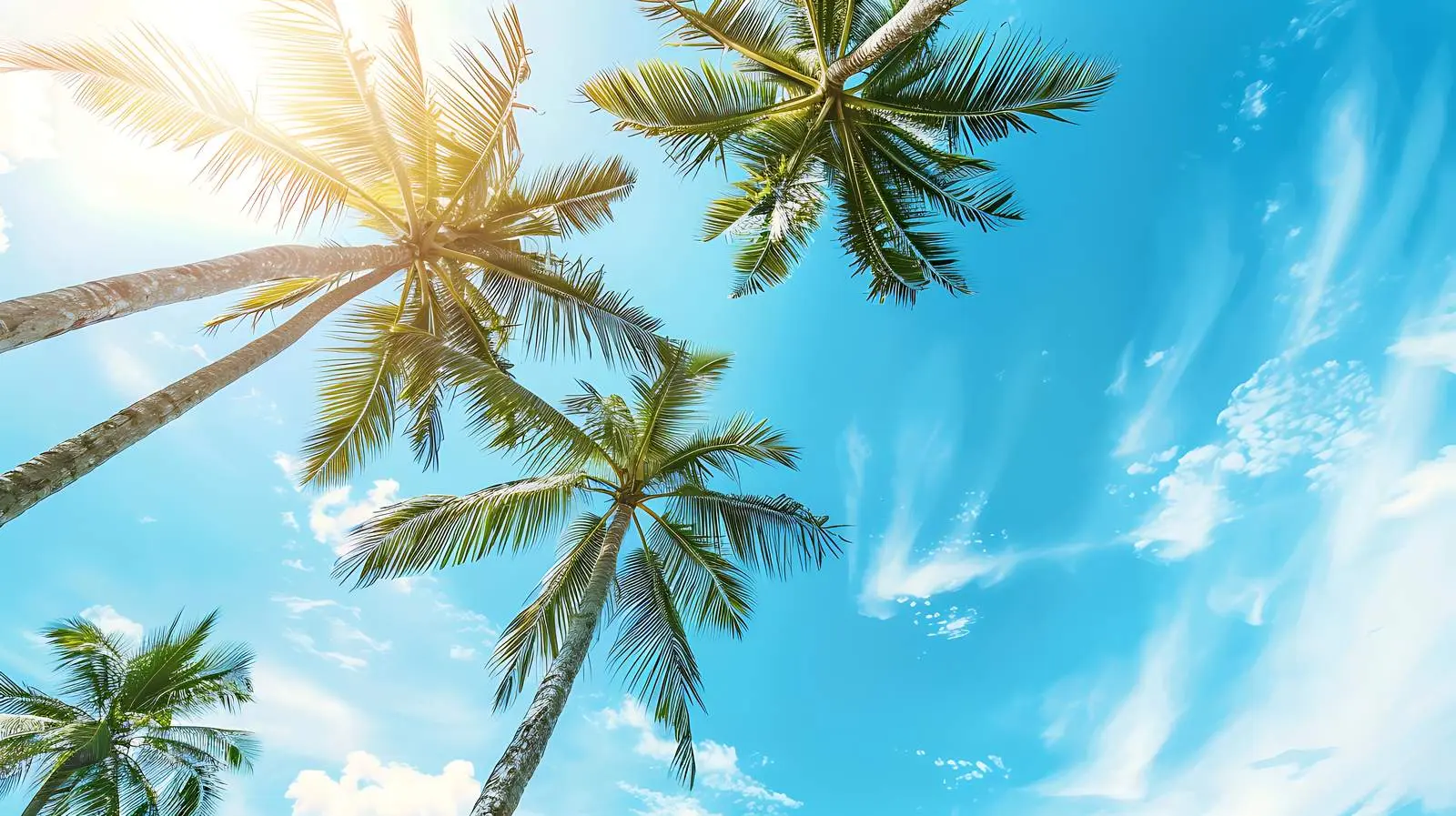 Exotic Coconut Palm Trees Against Clear Blue Sky — free download from Dotvec