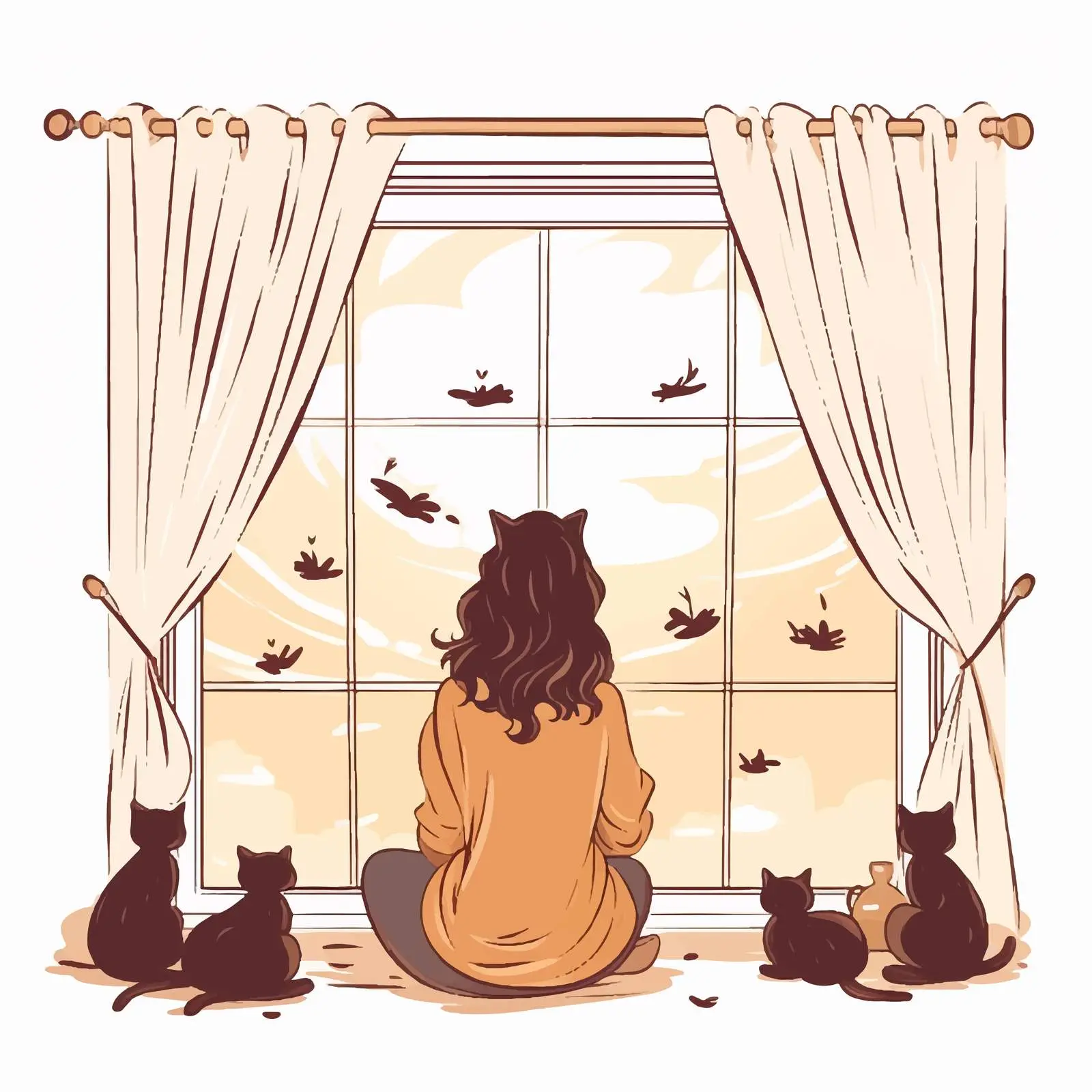 Lonely Woman with Cats Hand-Drawn Illustration — free download from Dotvec