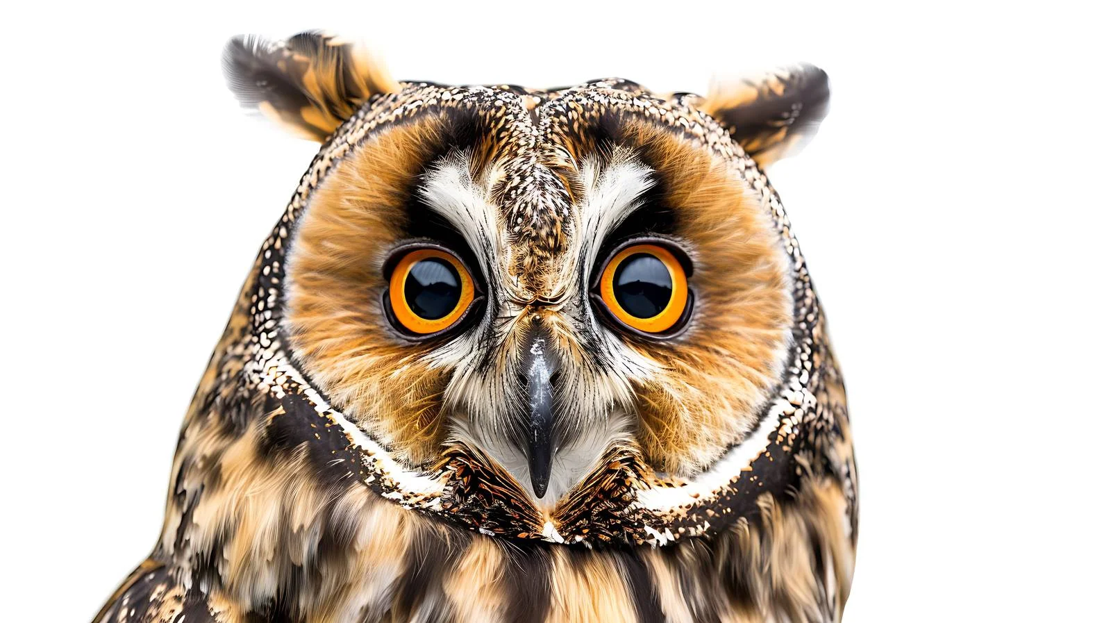 Close-up of Long-Eared Owl on White — free download from Dotvec
