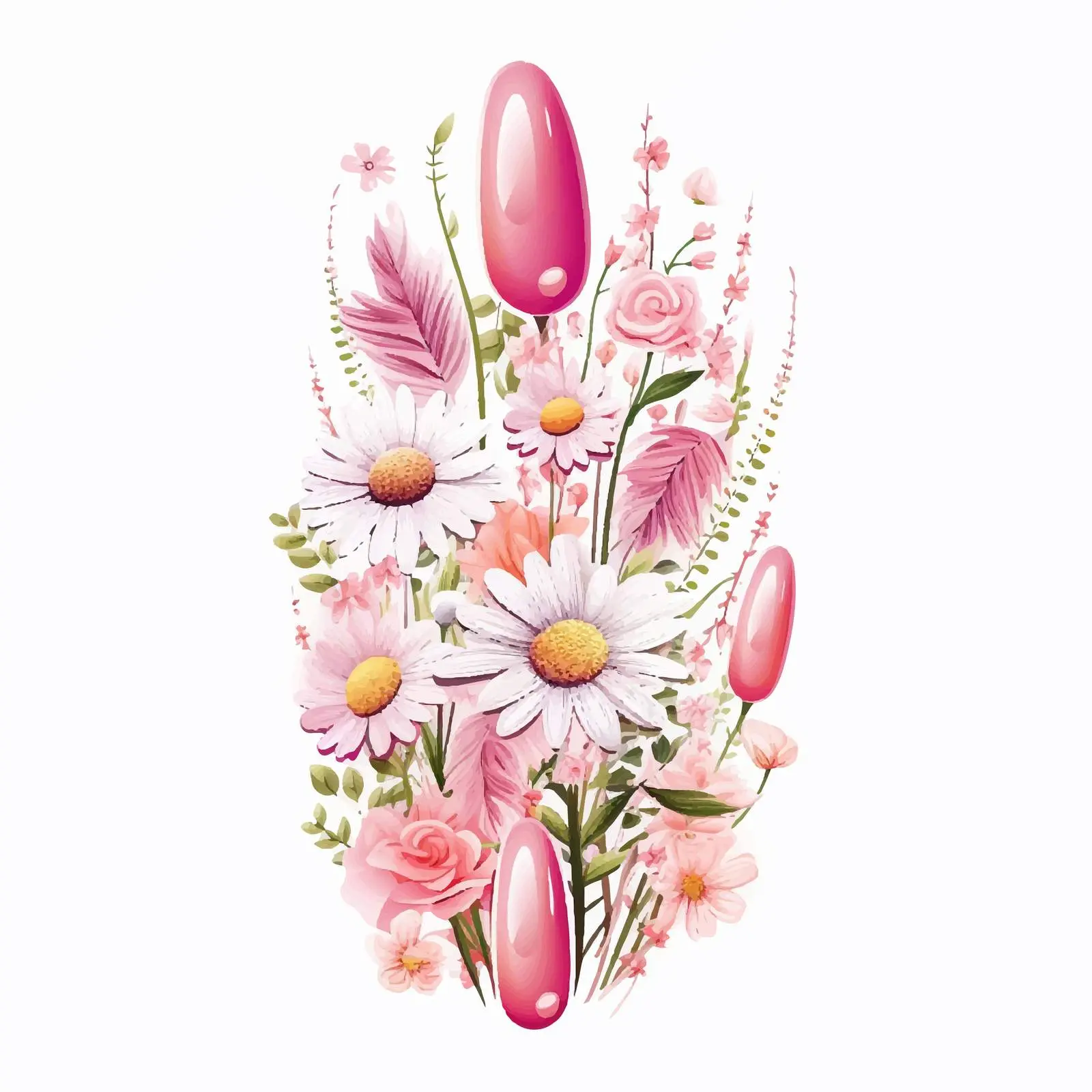 Chamomile Flower Long Nails with Hand Lettering Design — free download from Dotvec