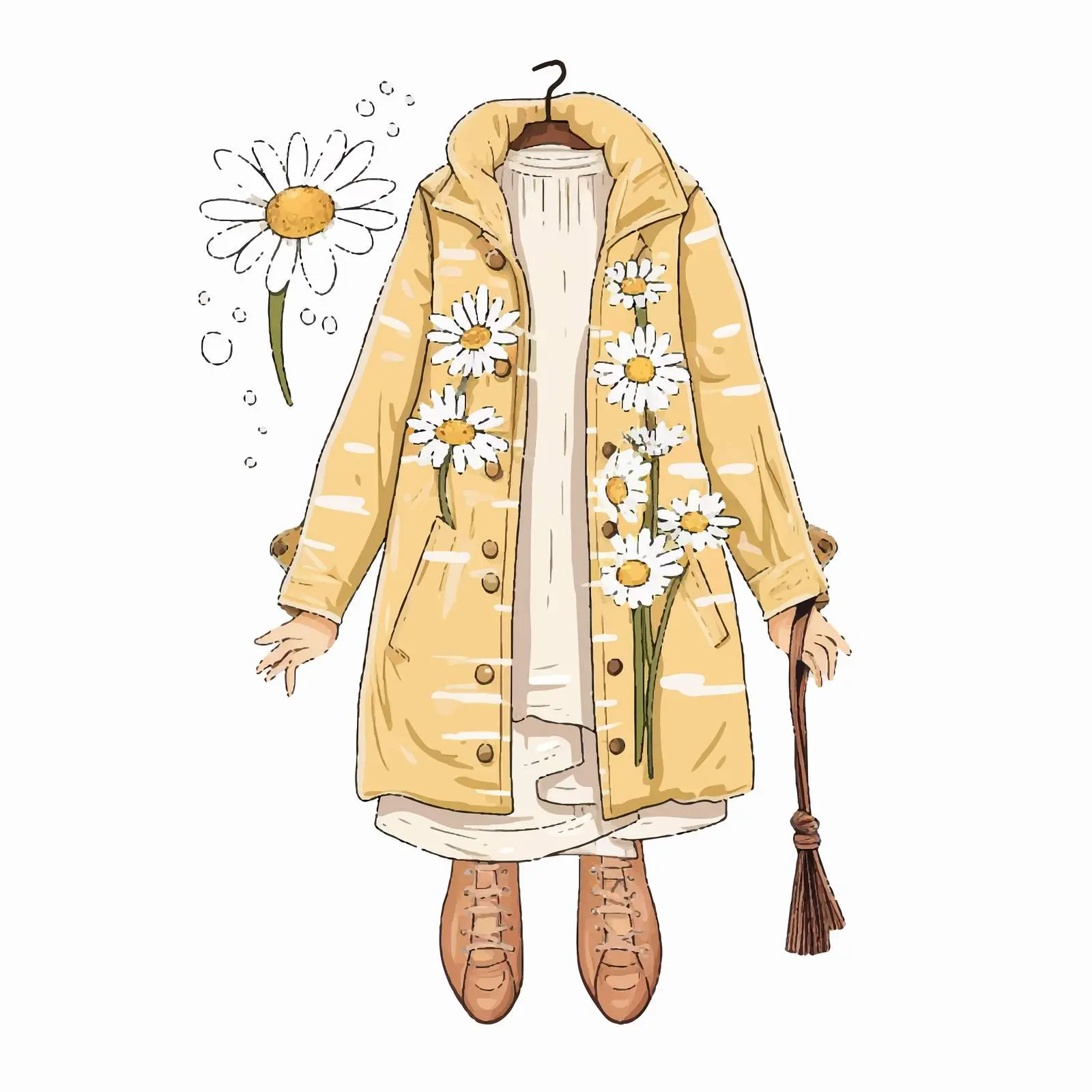 Trendy Long Nails with Chamomile Design – free nail illustration image from Dotvec