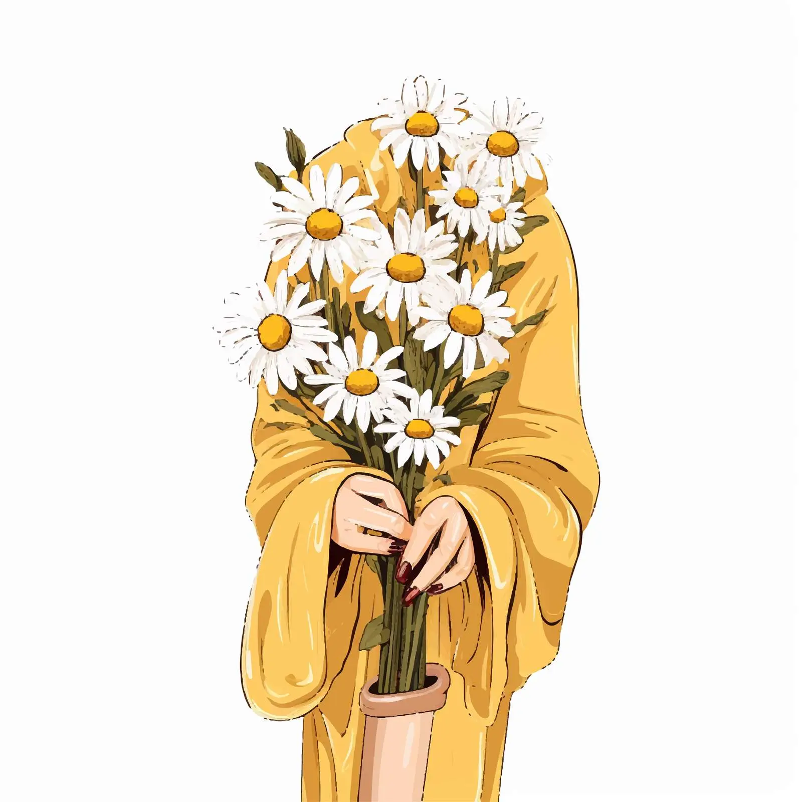 Trendy Chamomile Nail Design with Long Nails — free download from Dotvec