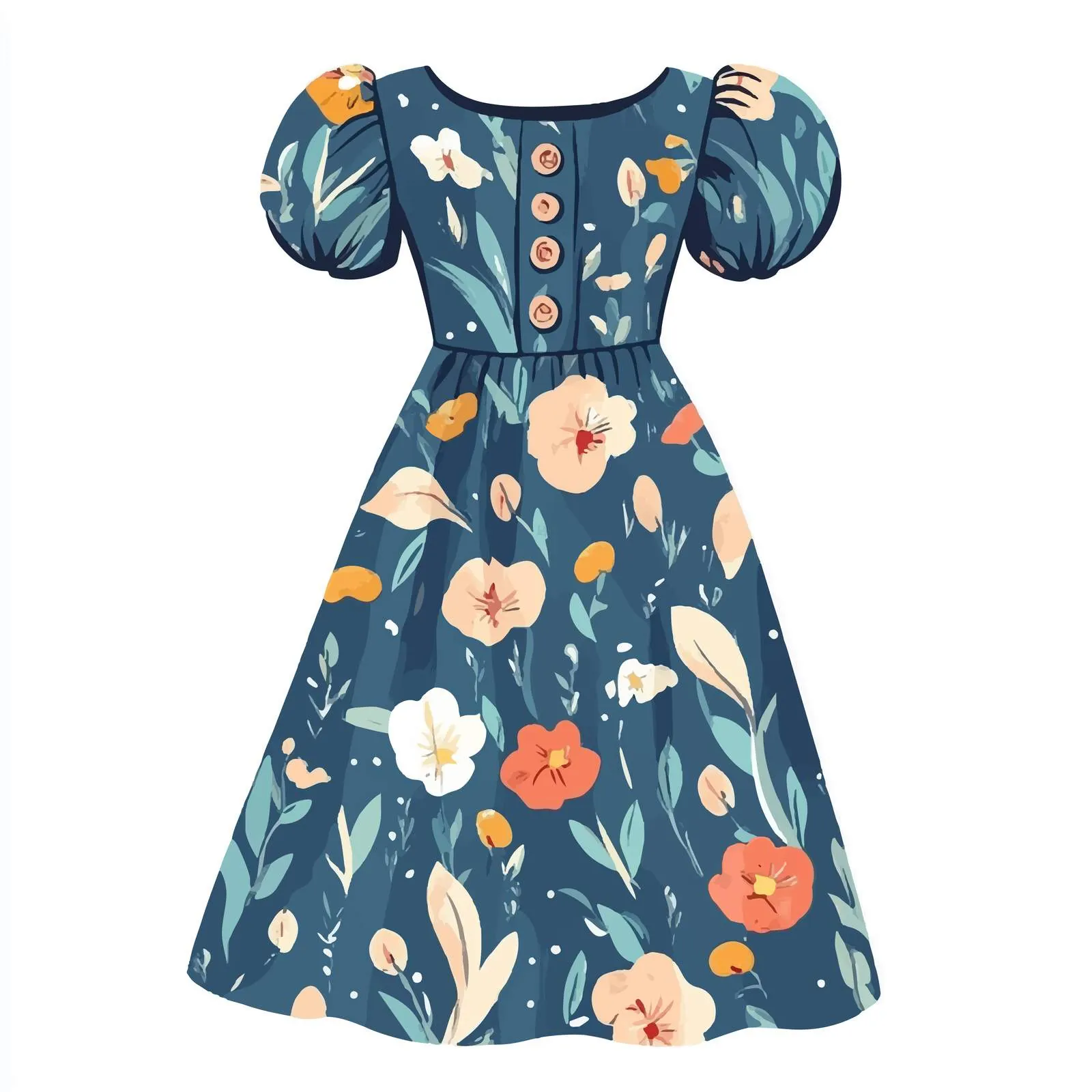 Long Summer Dress with Puffy Sleeves — free download from Dotvec