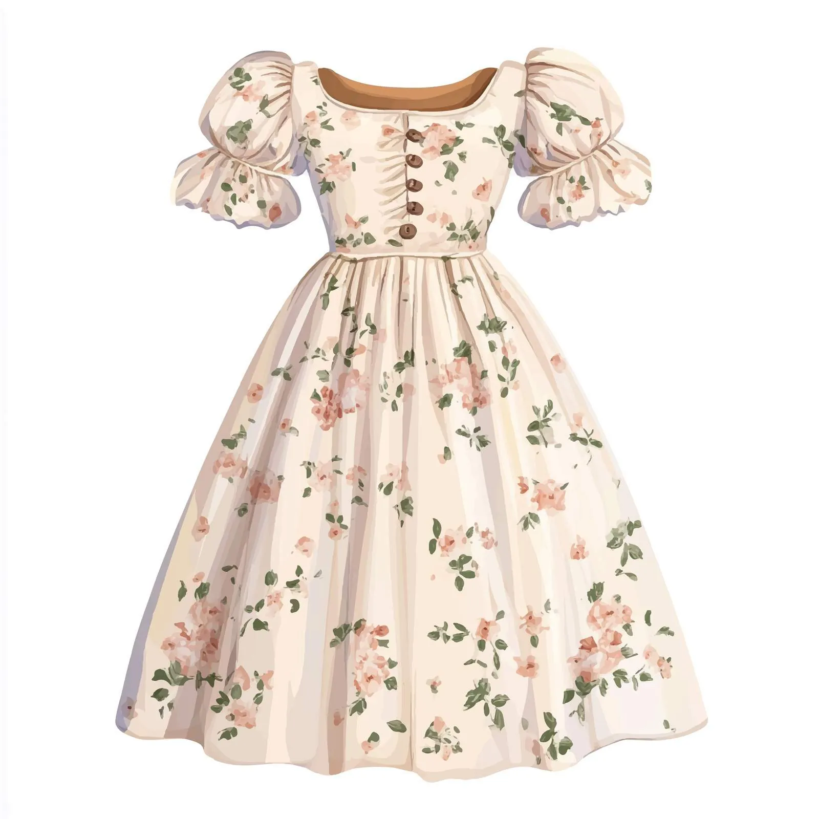 Stylish Long Summer Dress with Puffy Sleeves — free download from Dotvec