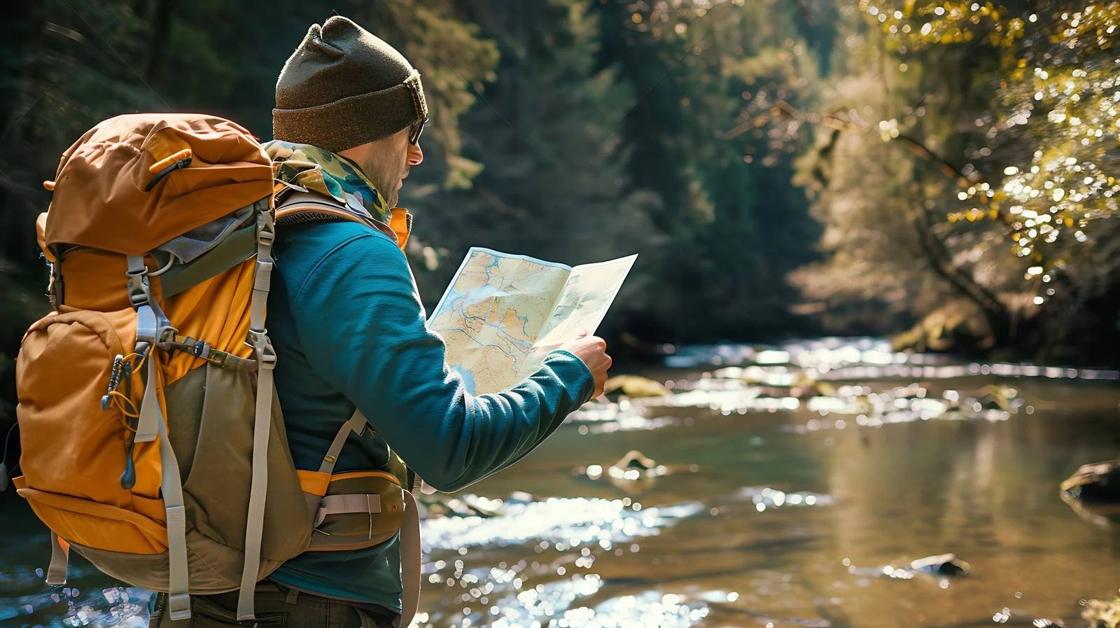 Hiker Orienting with Map — free download from Dotvec