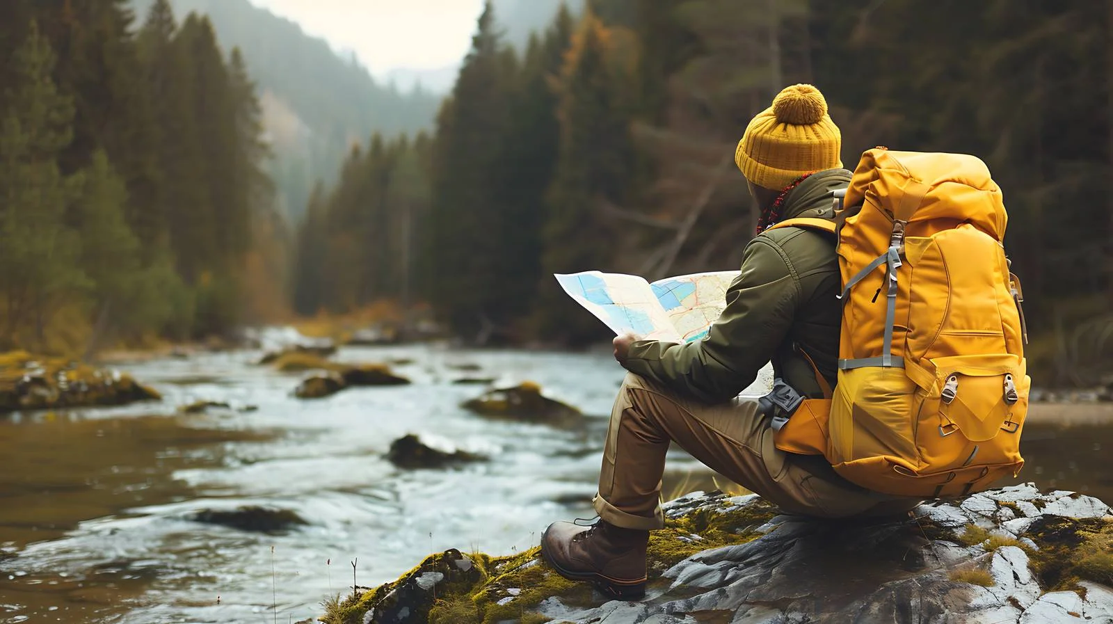 Lost Hiker Resting by River — free download from Dotvec