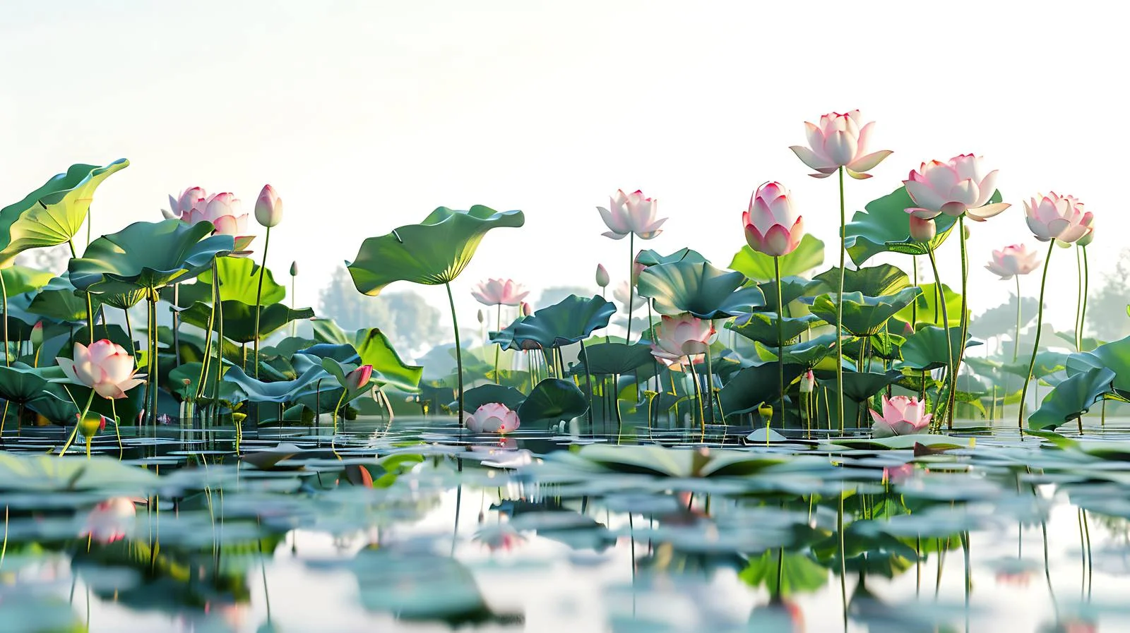 Serene Lotus Pond on White Background — free download from Dotvec