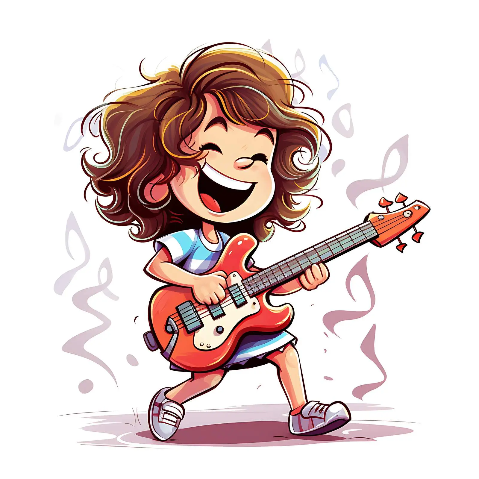 Cartoon Girl Playing Loud Guitar – free sound image from Dotvec