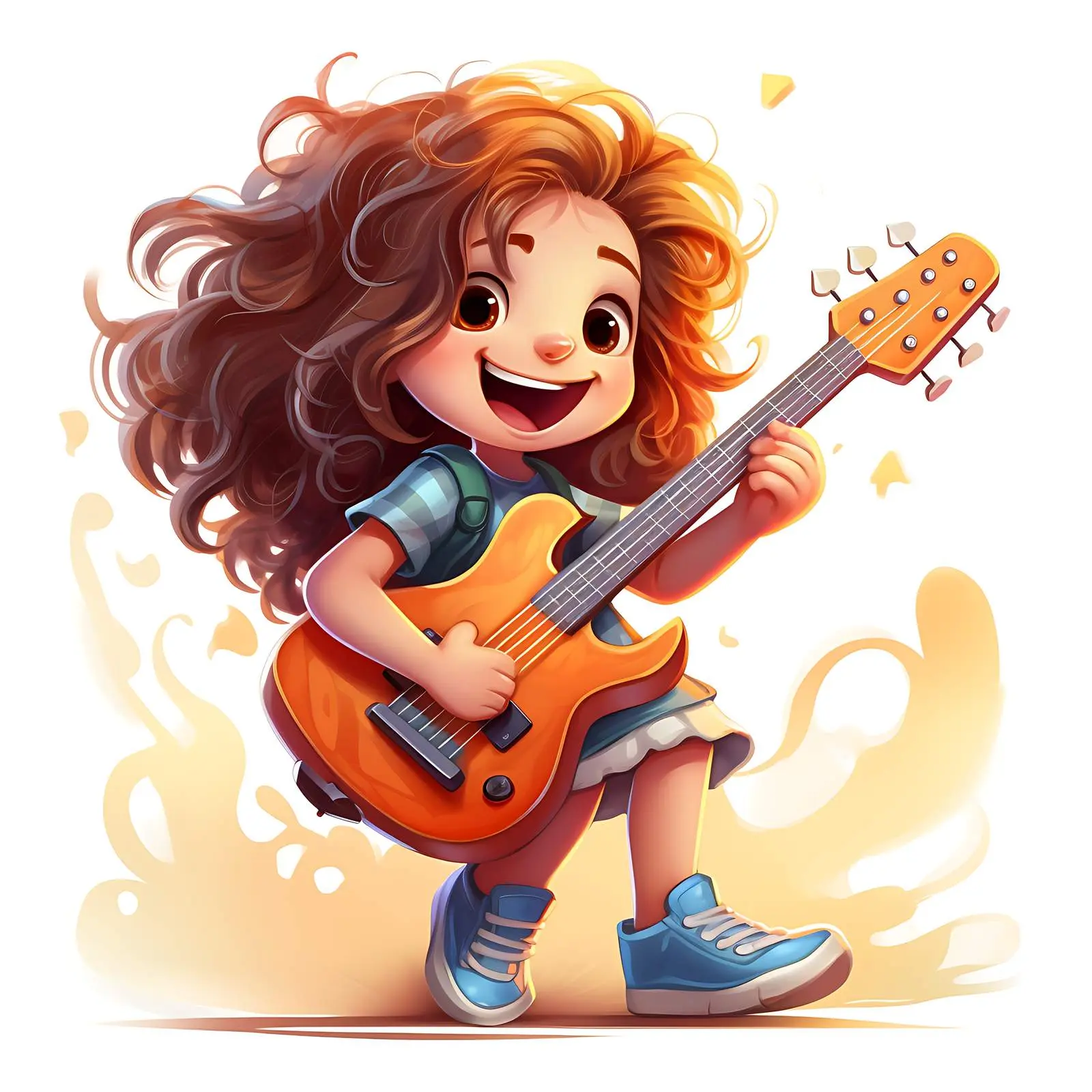 Little Girl Playing Loud Guitar Cartoon Illustration – free cartoon character image from Dotvec