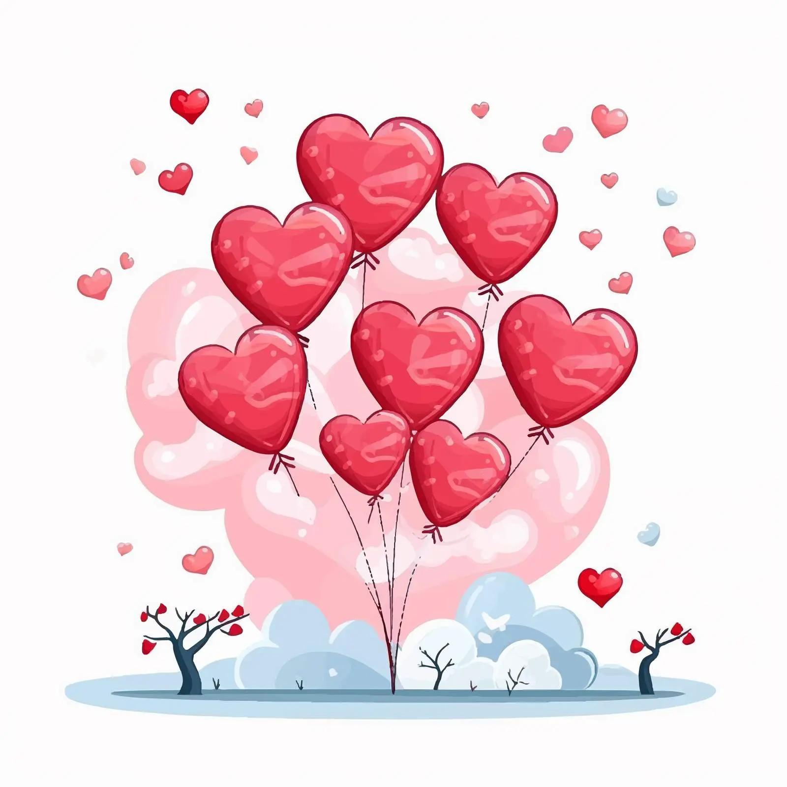 Cartoon Love Card with Hearts and Balloons — free download from Dotvec