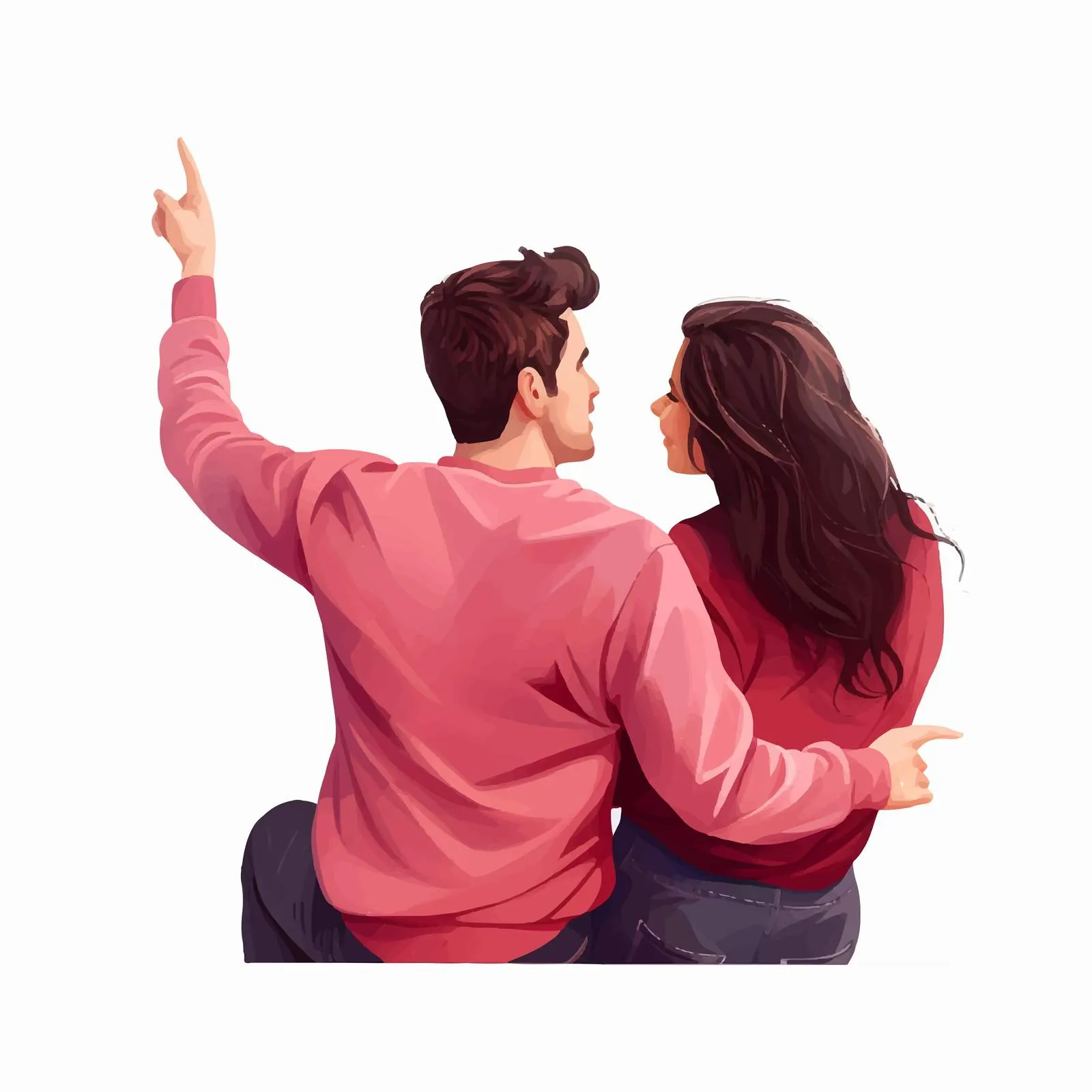 Couple from Behind Man Pointing Up Vector – free pointing gesture image from Dotvec