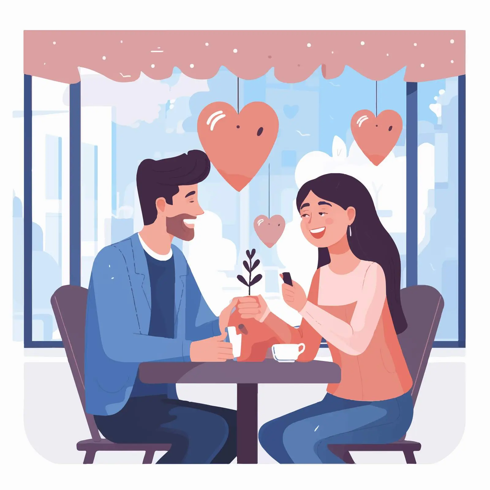 Happy Couple Exchanging Gifts at Outdoor Cafe — free download from Dotvec
