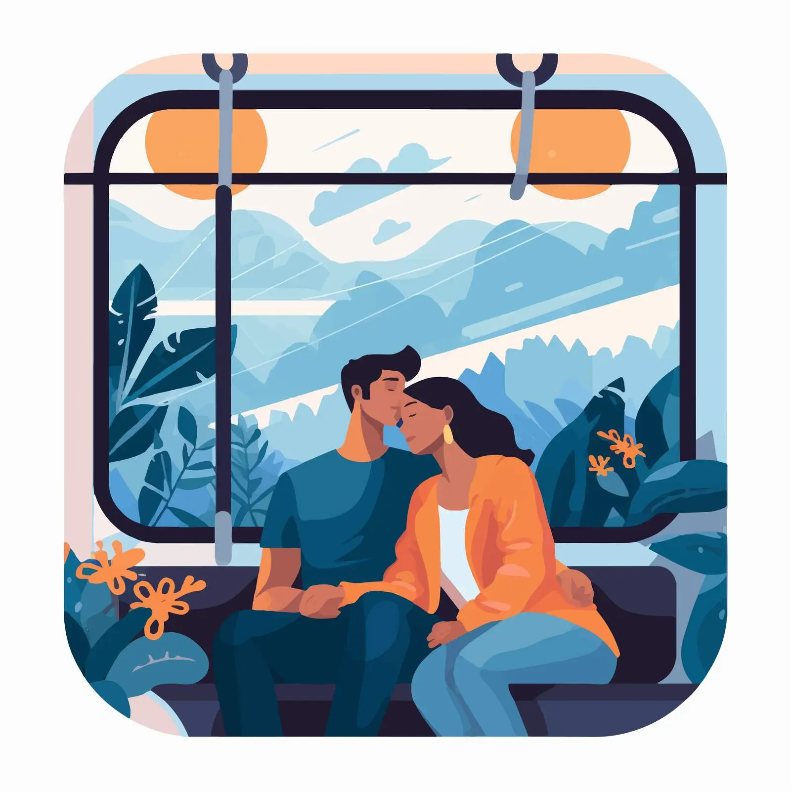 Romantic Couple in Metro Train Illustration — free download from Dotvec