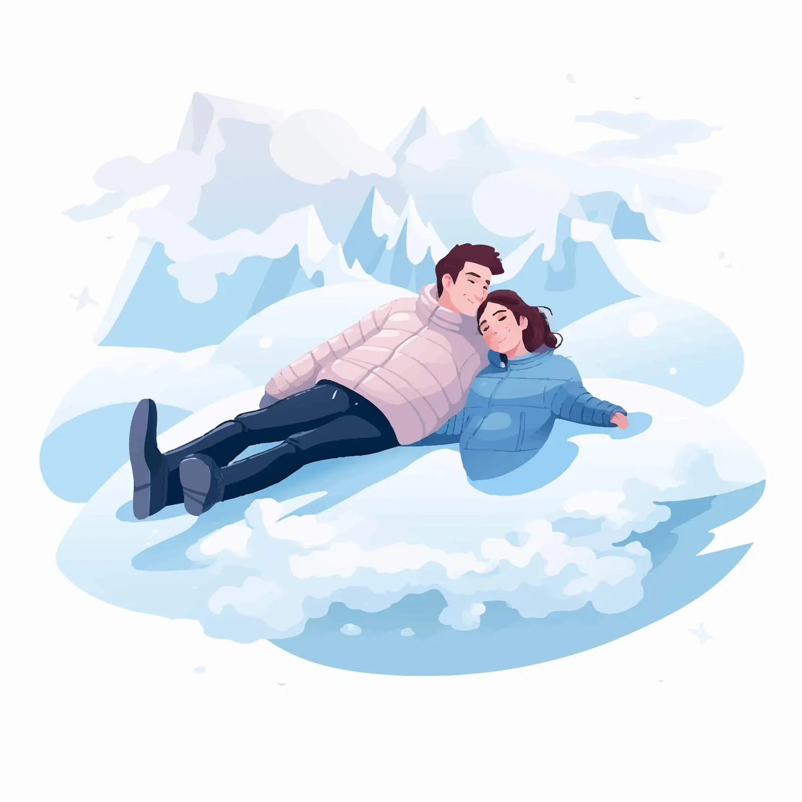 Couple Making Snow Angels in Winter Snow – free snow angel image from Dotvec
