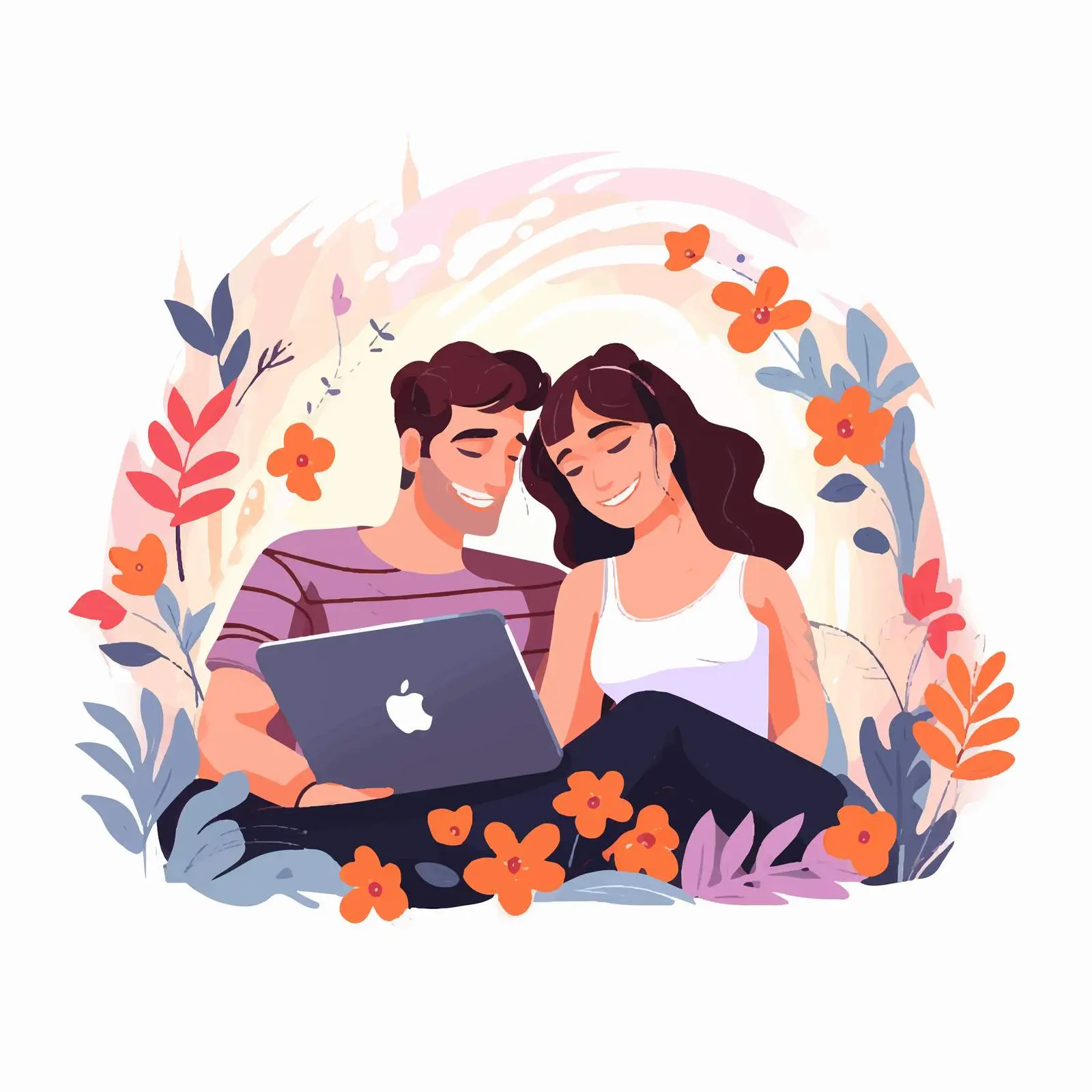 Couple Laughing Together While Using Laptop — free download from Dotvec