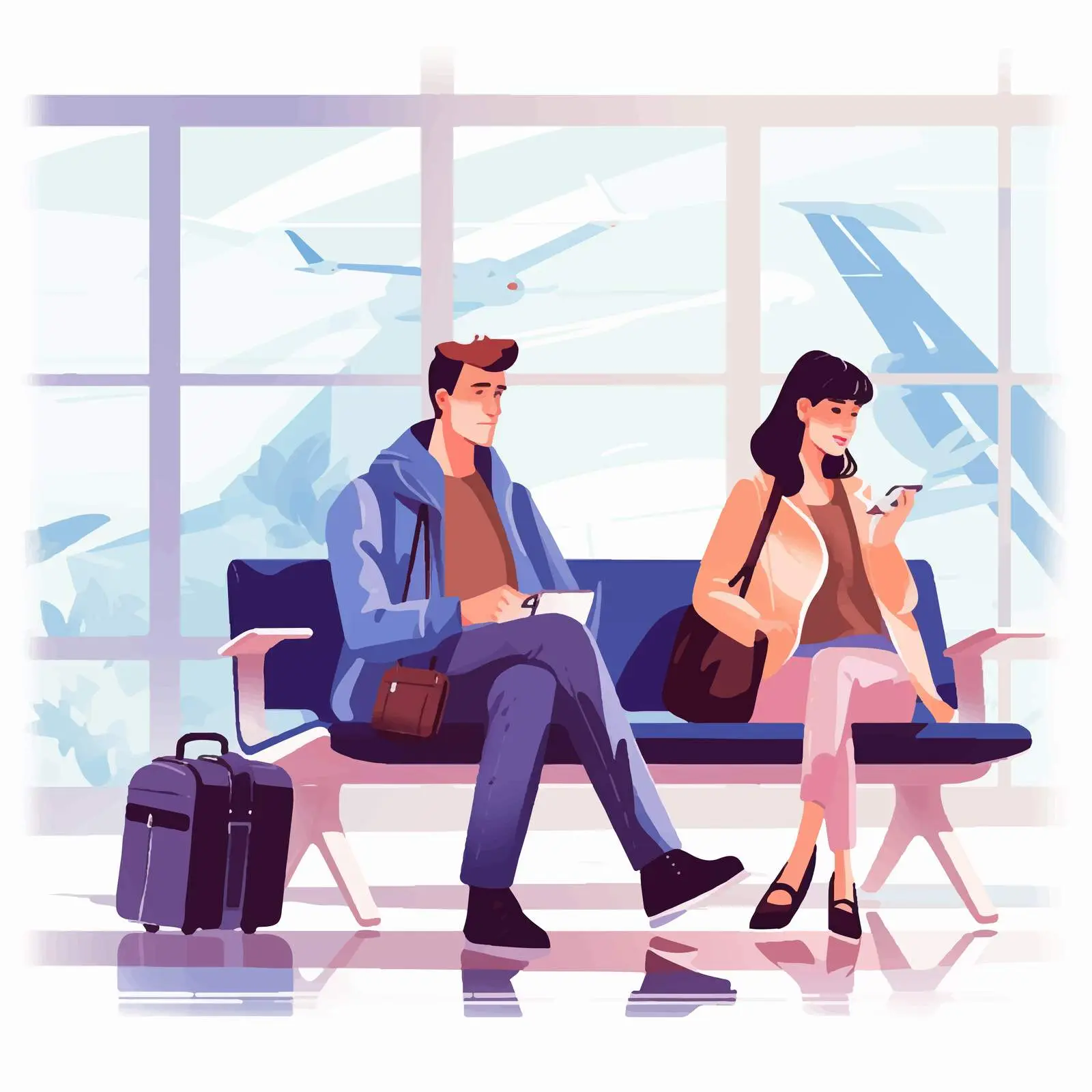 Couple Tourists in Airport Waiting Room — free download from Dotvec