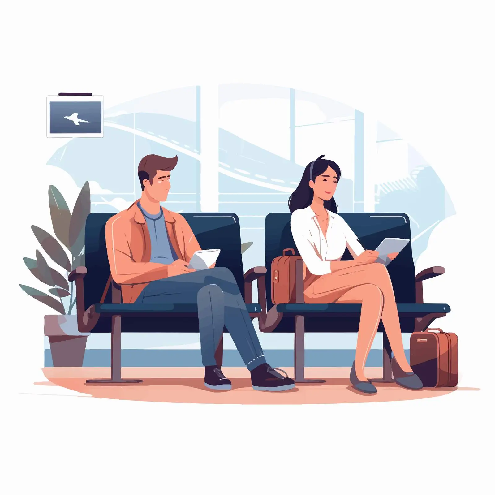 Couple Tourists in Airport Waiting Room – free travelling image from Dotvec