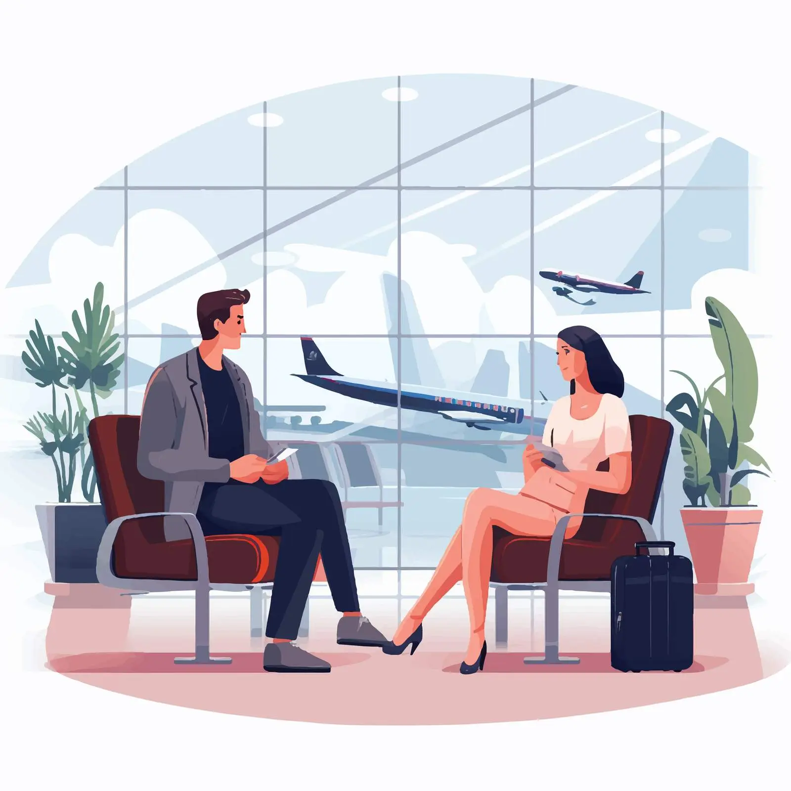 Couple Tourists in Airport Waiting Room — free download from Dotvec