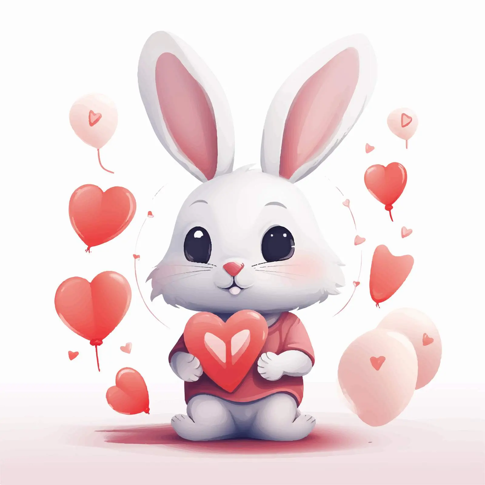 Cute Romantic Bunny with Heart Balloons Vector — free download from Dotvec