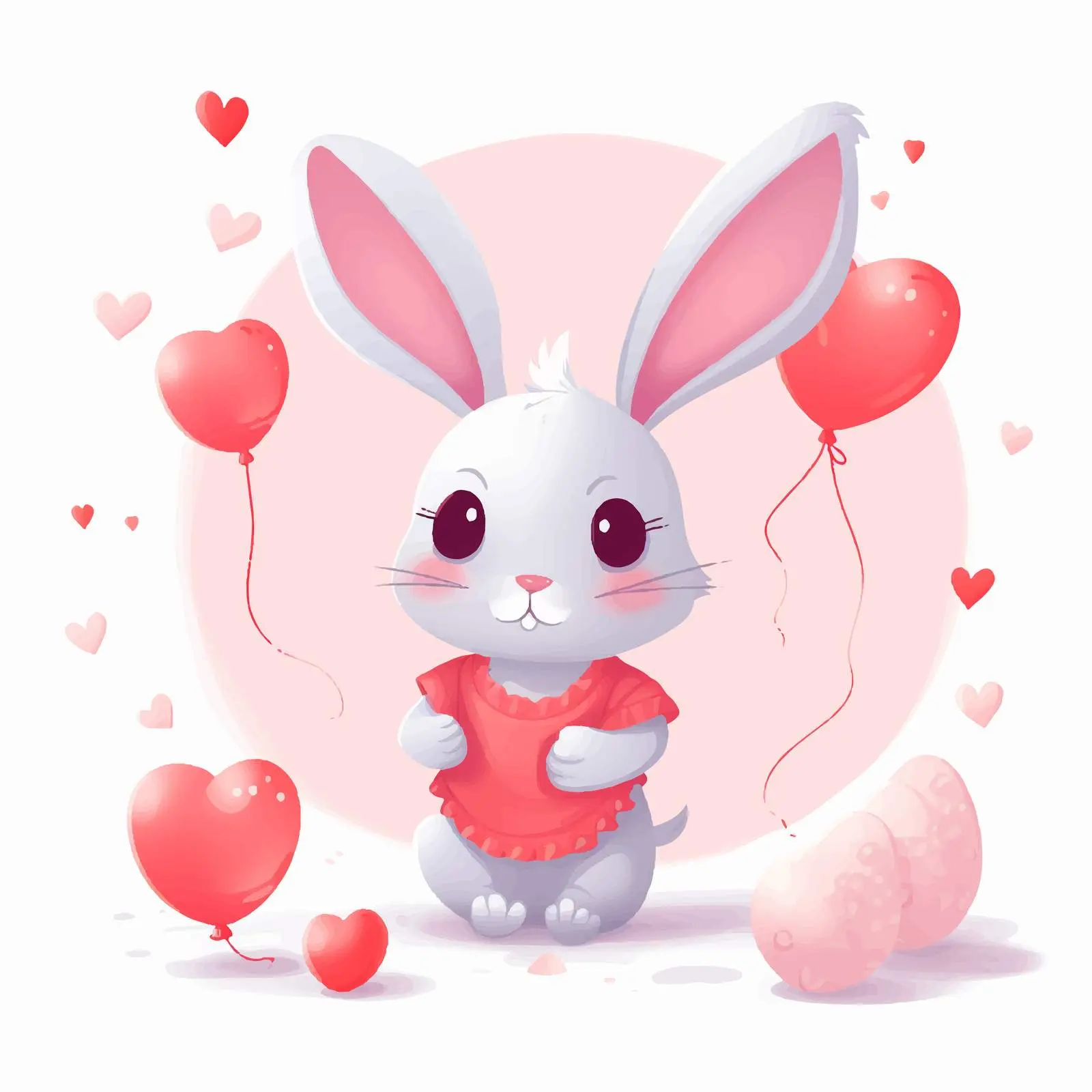 Cute Romantic Bunny with Heart Balloons Vector — free download from Dotvec
