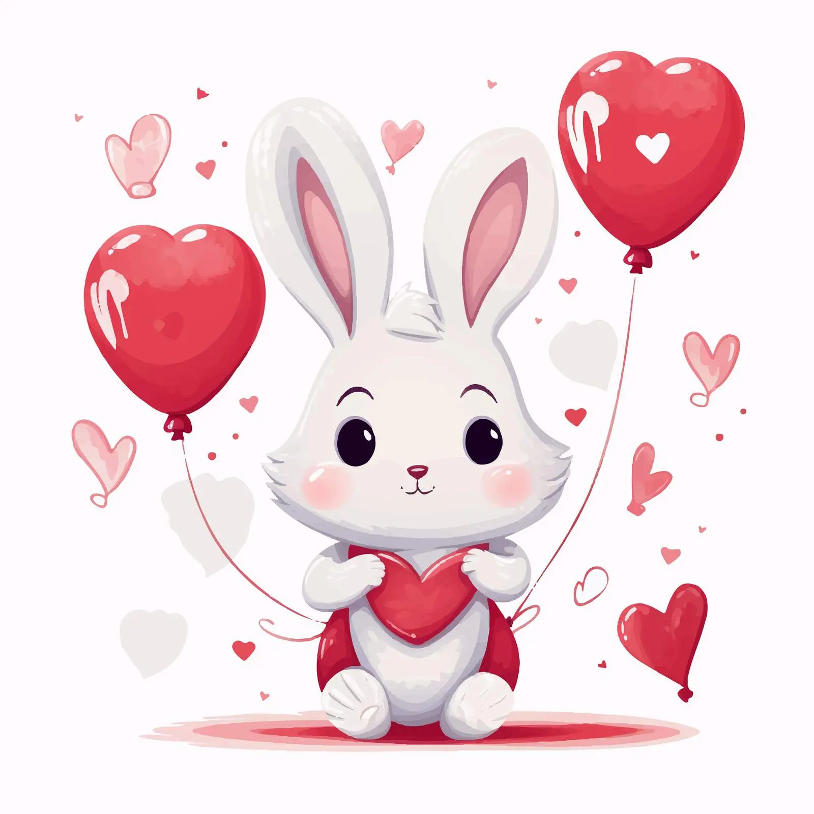 Cute Romantic Bunny with Heart Balloons Vector — free download from Dotvec