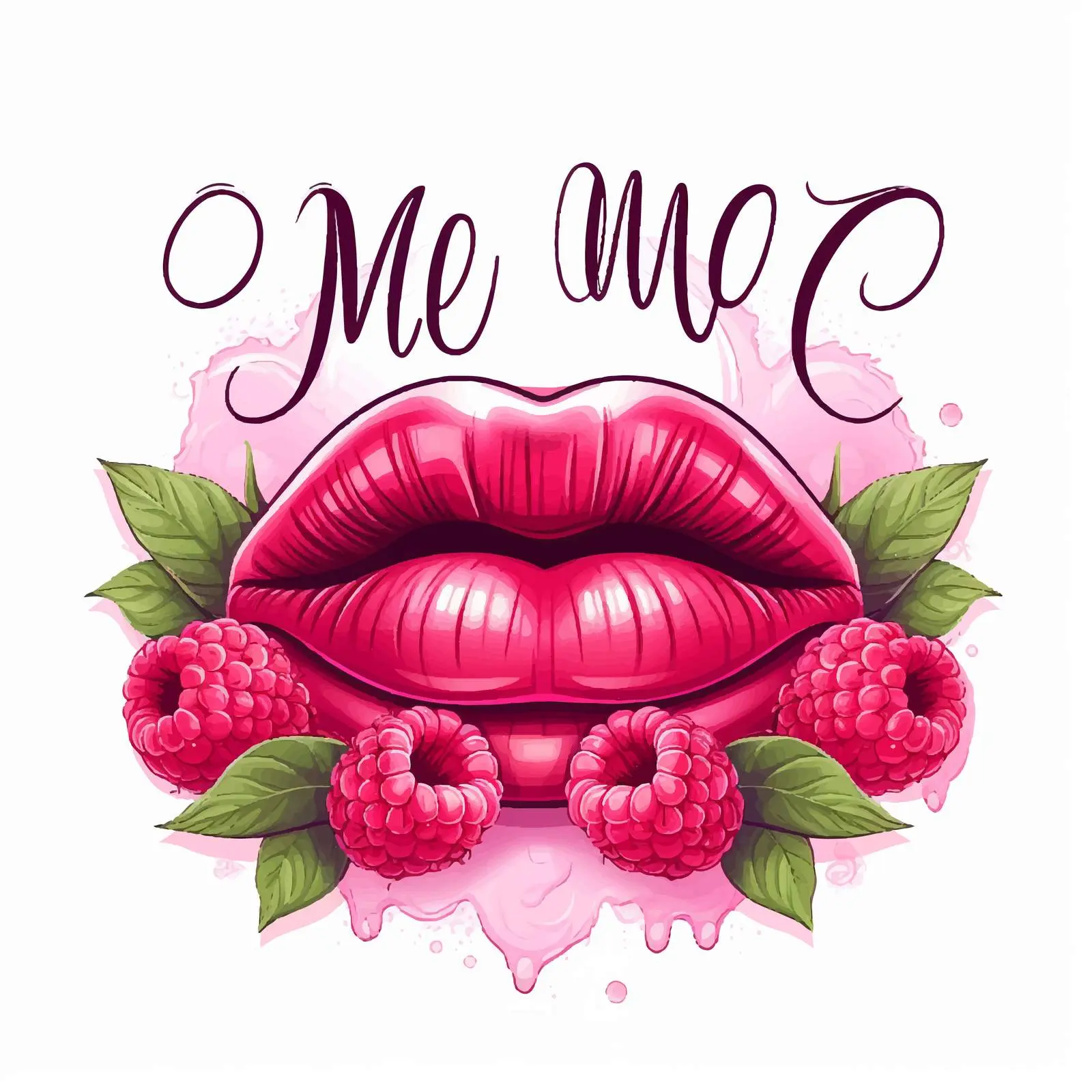 Juicy Pink Lips with Raspberries Vector Art — free download from Dotvec