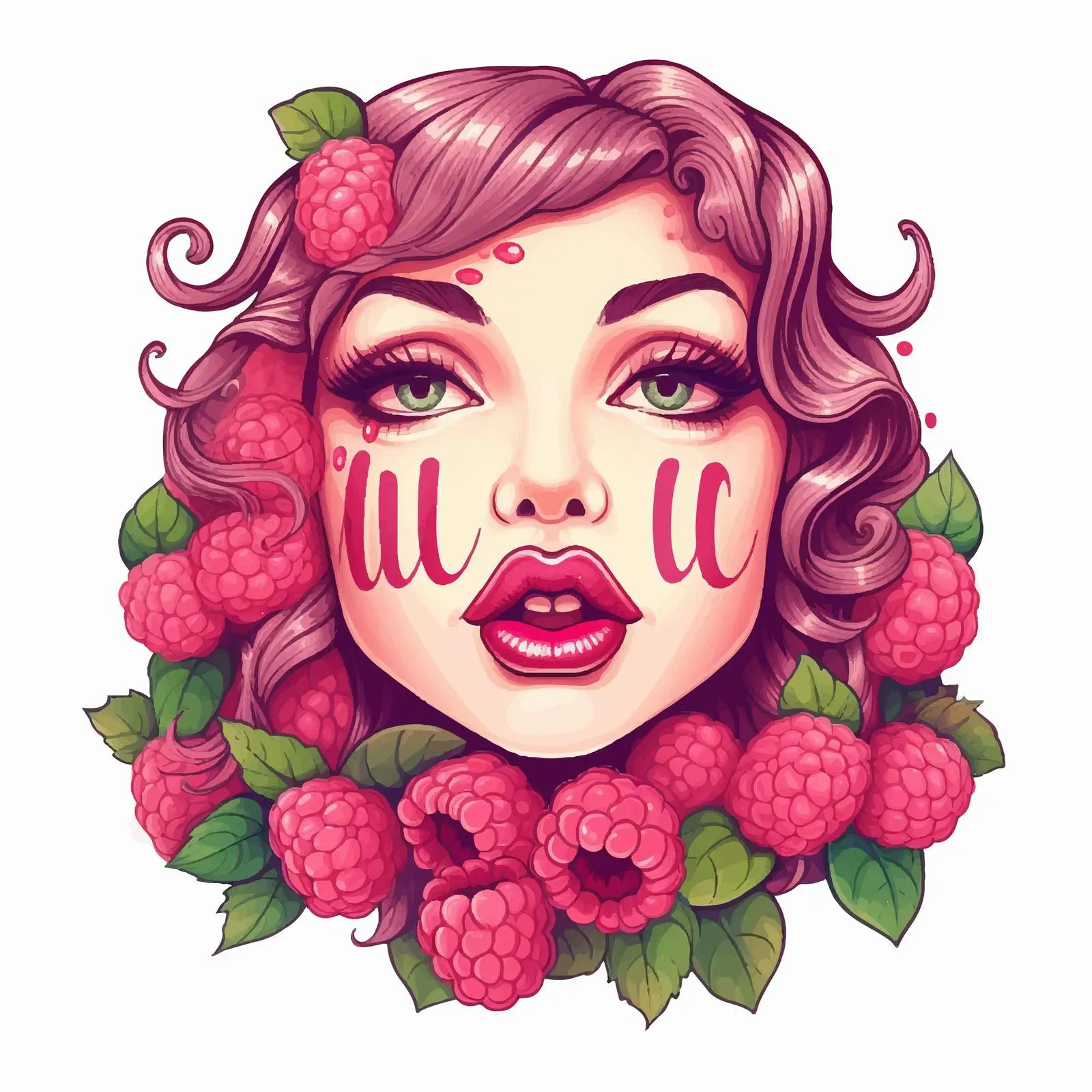 Juicy Pink Lips with Raspberries Illustration — free download from Dotvec