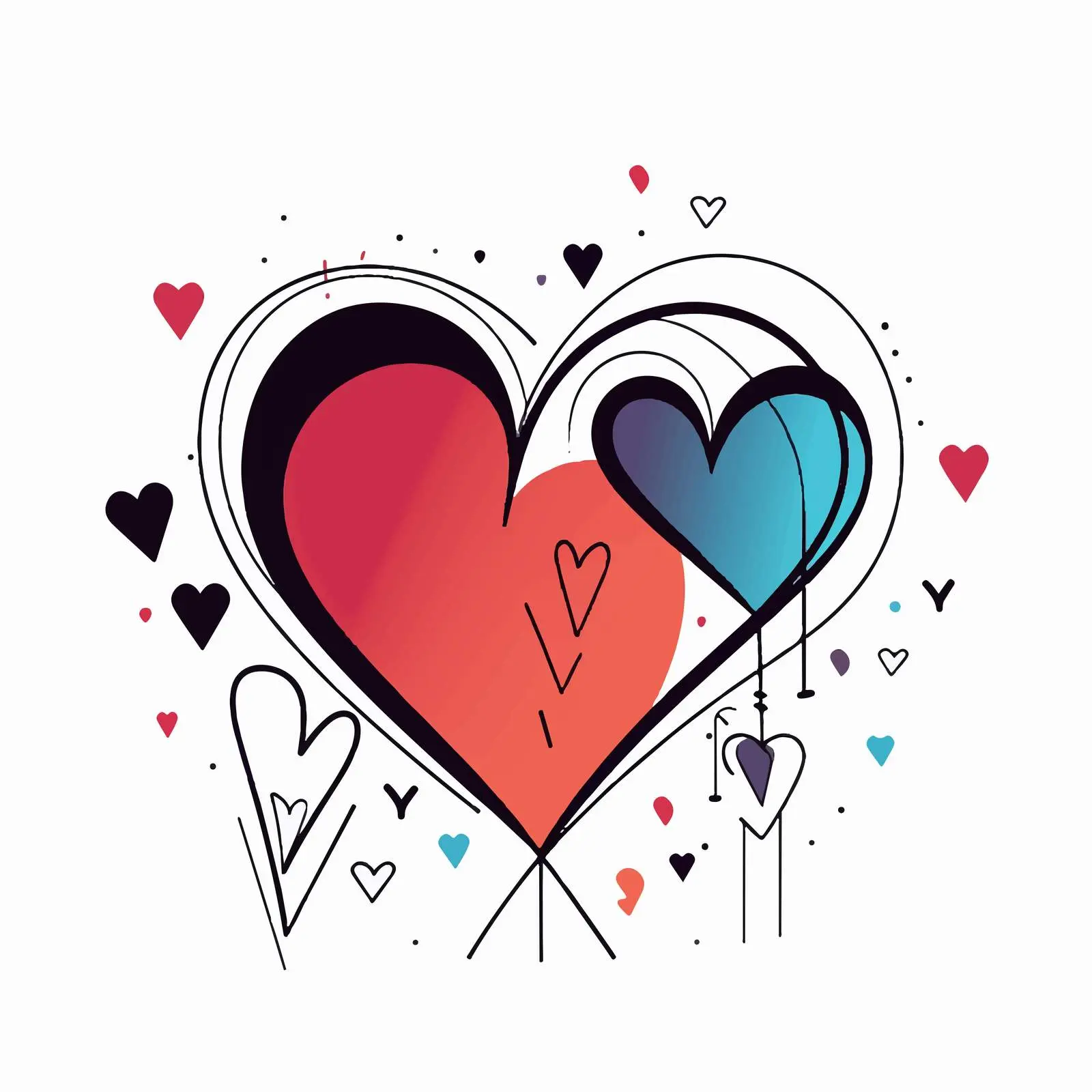 One Line Heart Drawing on Geometric Shapes — free download from Dotvec