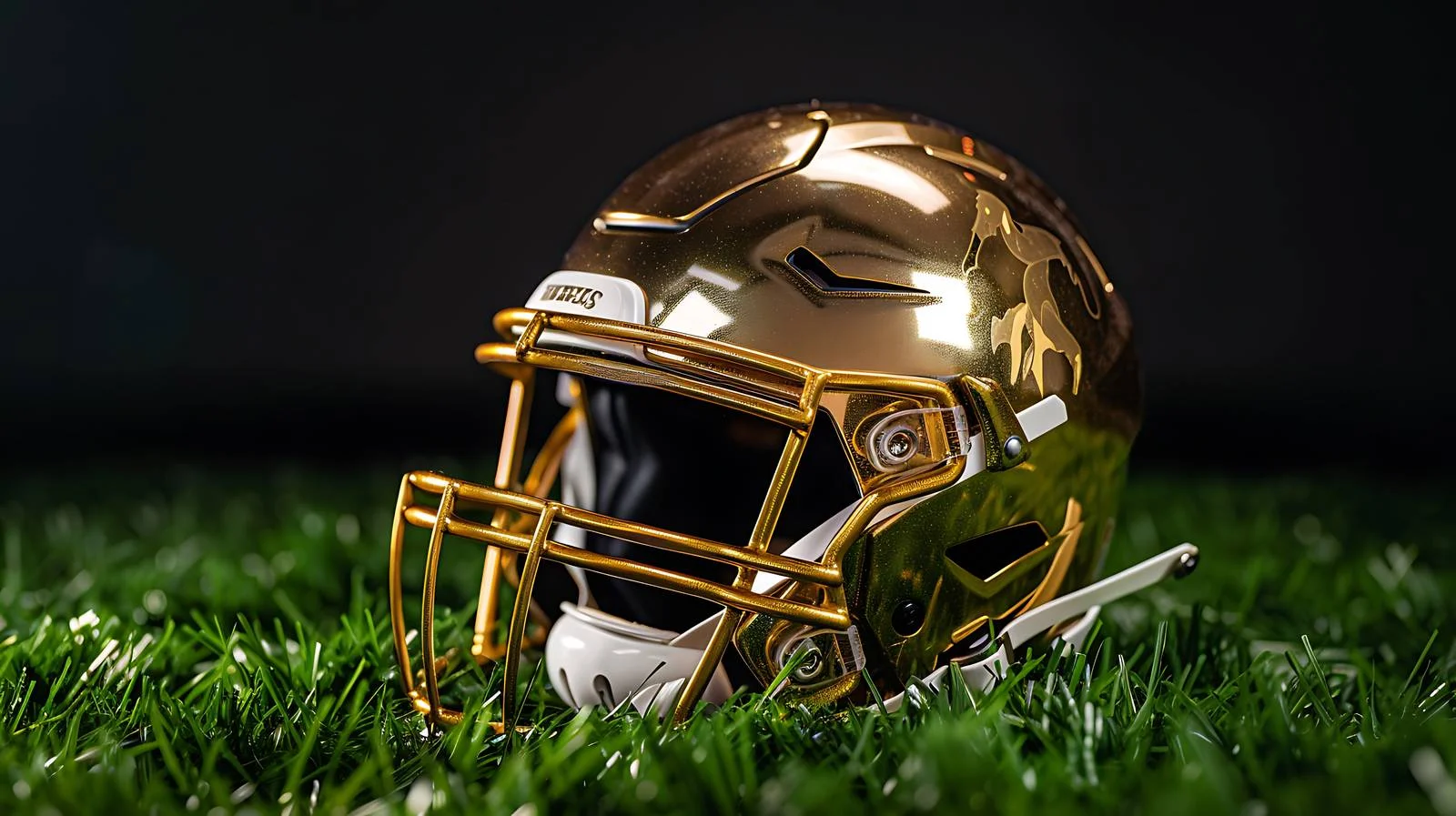 Dynamic low angle view of football and golden helmet — free download from Dotvec
