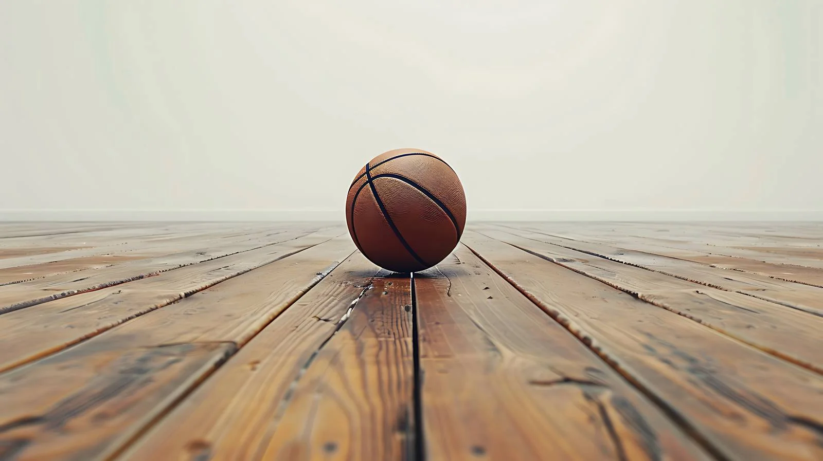Basketball on Wooden Gym Floor Perspective — free download from Dotvec