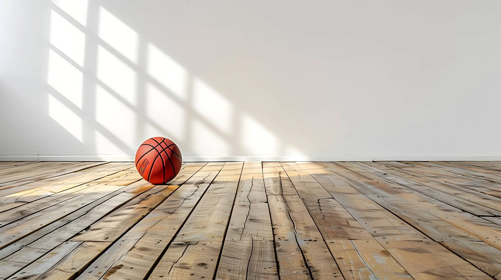 Basketball on Wooden Gym Floor Perspective — free download from Dotvec